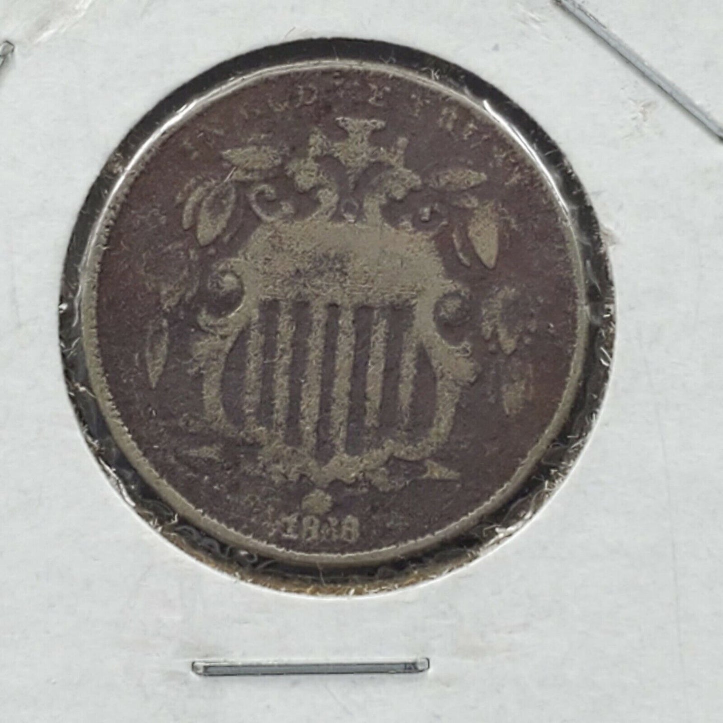 1868 5c Shield Nickel Coin Average Circulated USA's first Cupro Nickel 5c Series