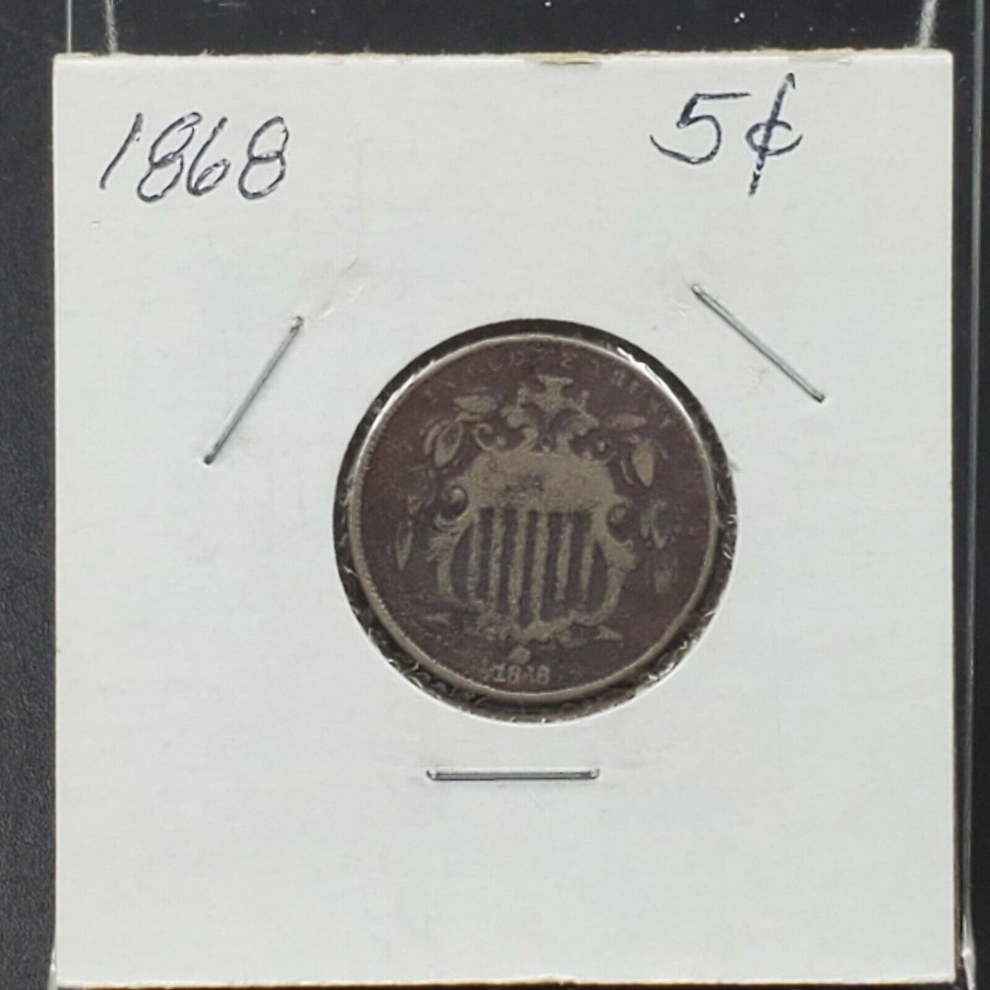 1868 5c Shield Nickel Coin Average Circulated USA's first Cupro Nickel 5c Series