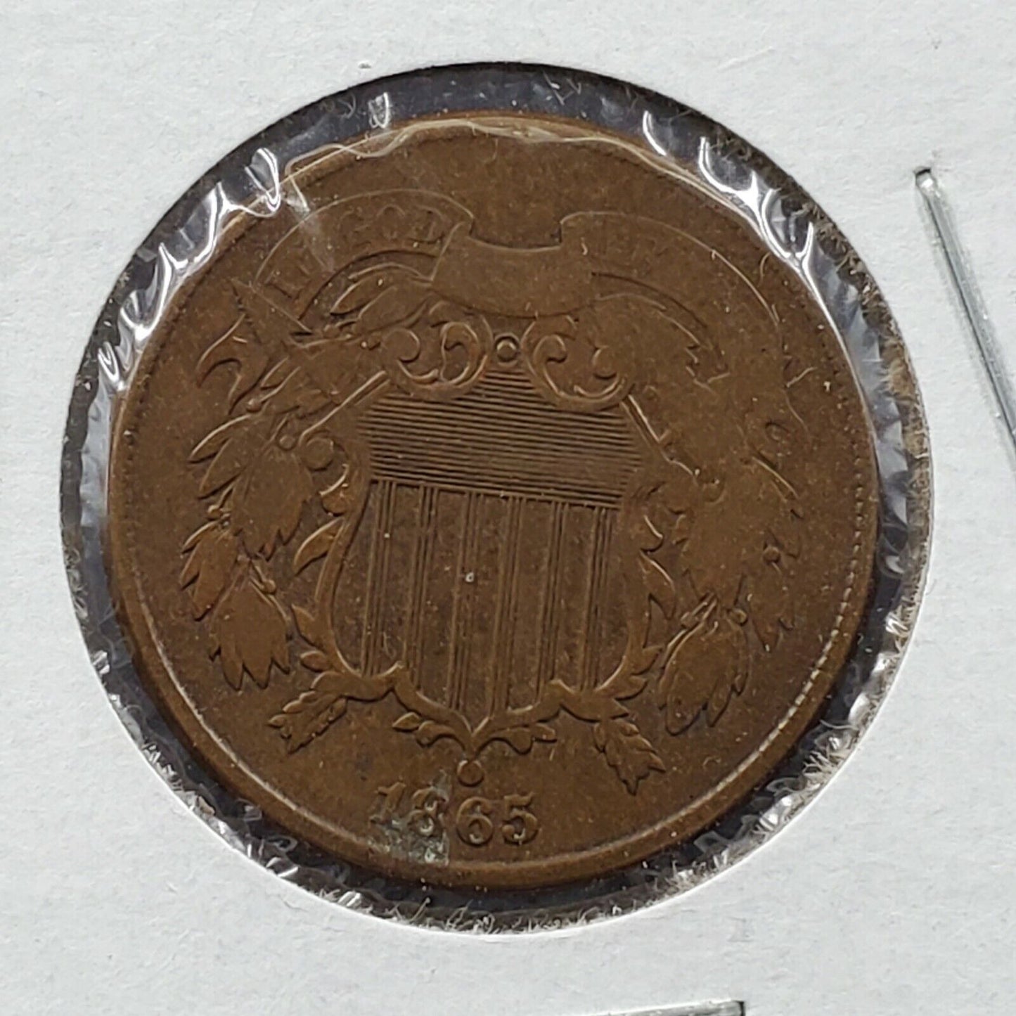 1865 2C Two Cent Copper Coin Piece Choice Good / VG Very Good