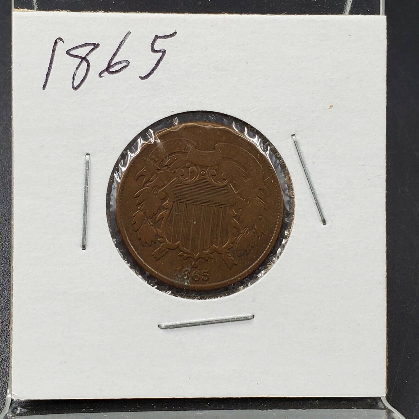 1865 2C Two Cent Copper Coin Piece Choice Good / VG Very Good