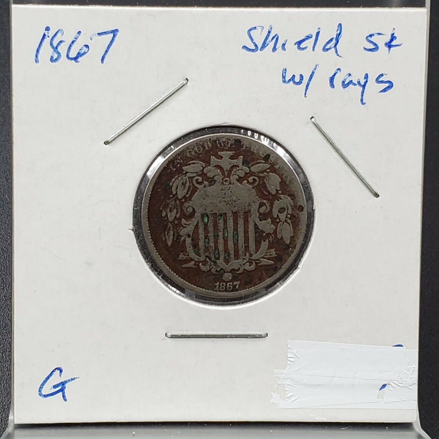 1867 5c Shield Nickel Coin Average Circulated AG Details ED