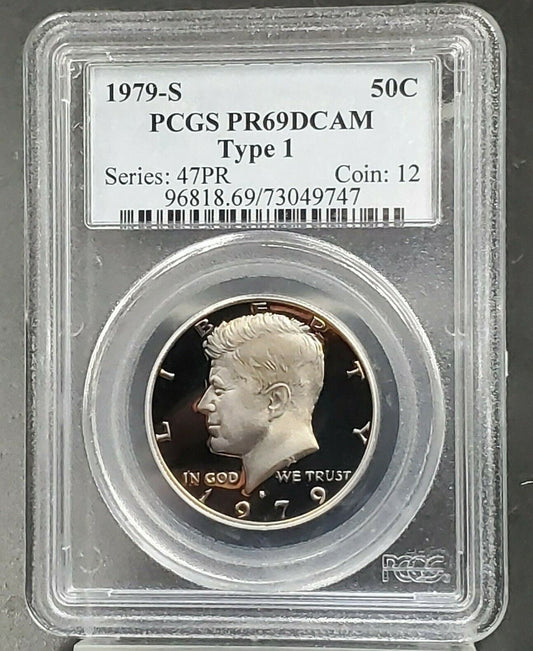 1979 S Clad Kennedy Proof Half Dollar Coin PCGS PR69 DCAM Gem Cameo Type 1
