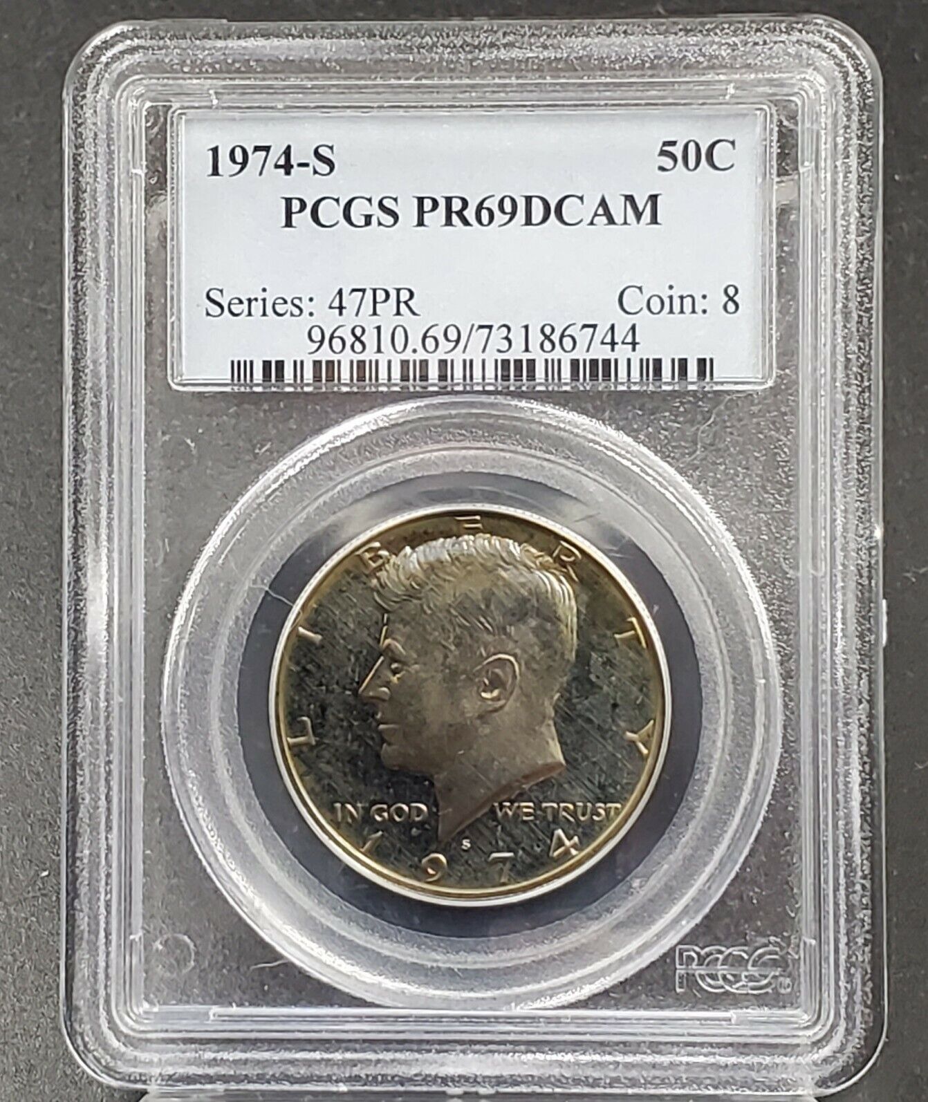 1974 S Clad Kennedy Proof Half Dollar Coin PCGS PR69 DCAM Gem Deep Cameo TONER