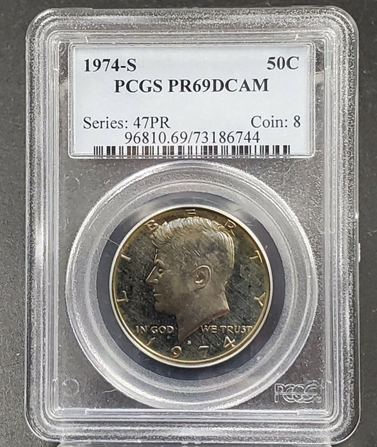 1974 S Clad Kennedy Proof Half Dollar Coin PCGS PR69 DCAM Gem Deep Cameo TONER
