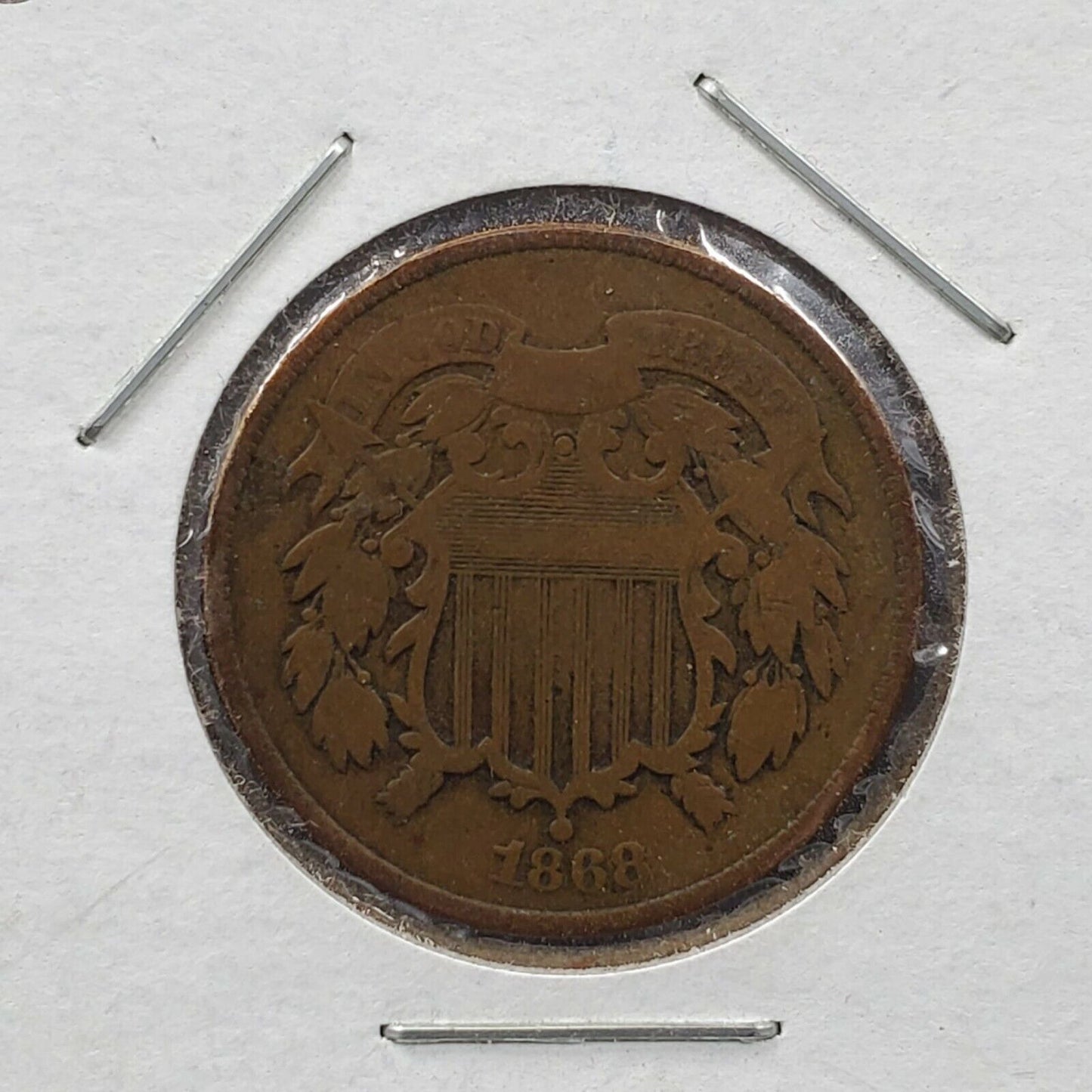 1868 2C Two Cent Copper Coin Piece VG Very Good Circulated