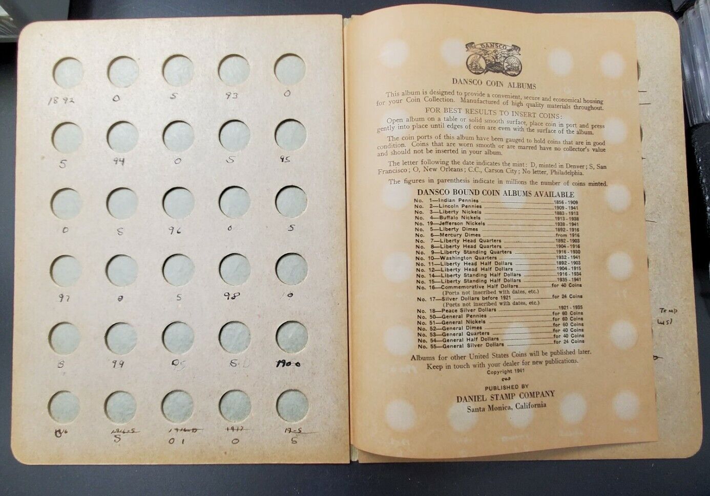 Antique Dansco General Dime Album Folder Sample with Catalog order Form - Rare