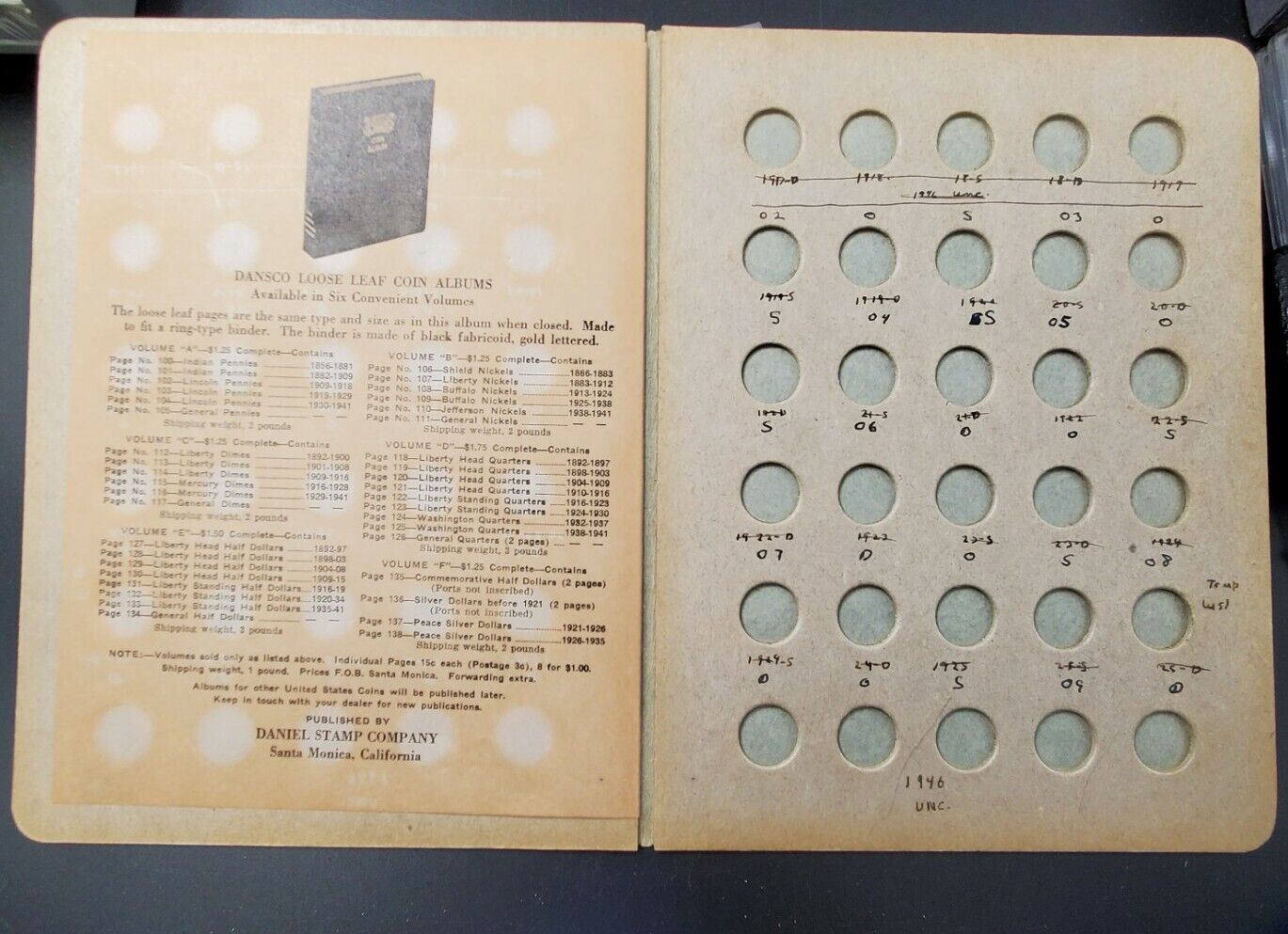 Antique Dansco General Dime Album Folder Sample with Catalog order Form - Rare