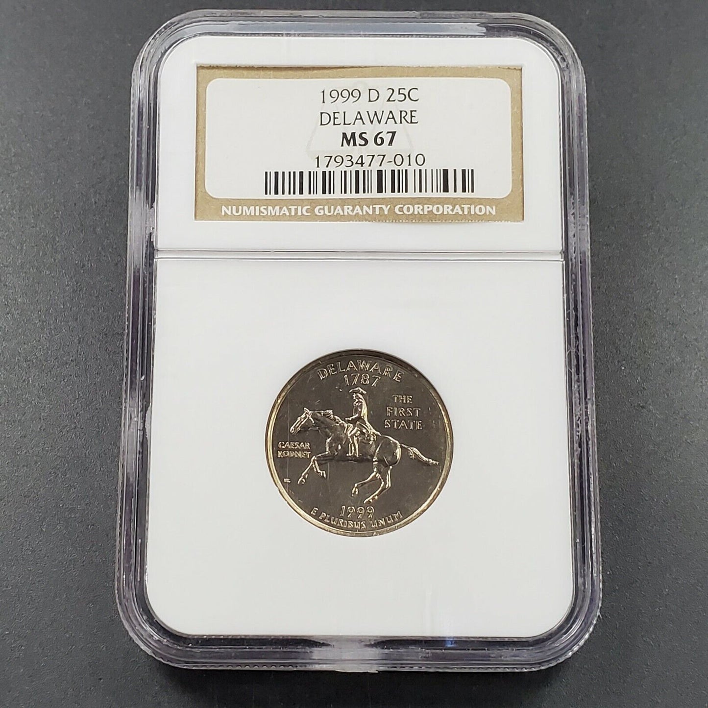 1999 D DELAWARE State Statehood Quarter Coin MS67 NGC Brown Label Holder