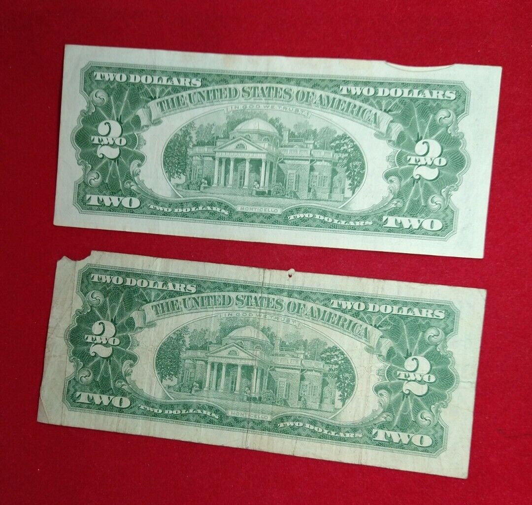 2 NOTE SET 1963 + 63 A $2 Red Seal Legal Tender Circ Note Bills NEAT Serial #s 1