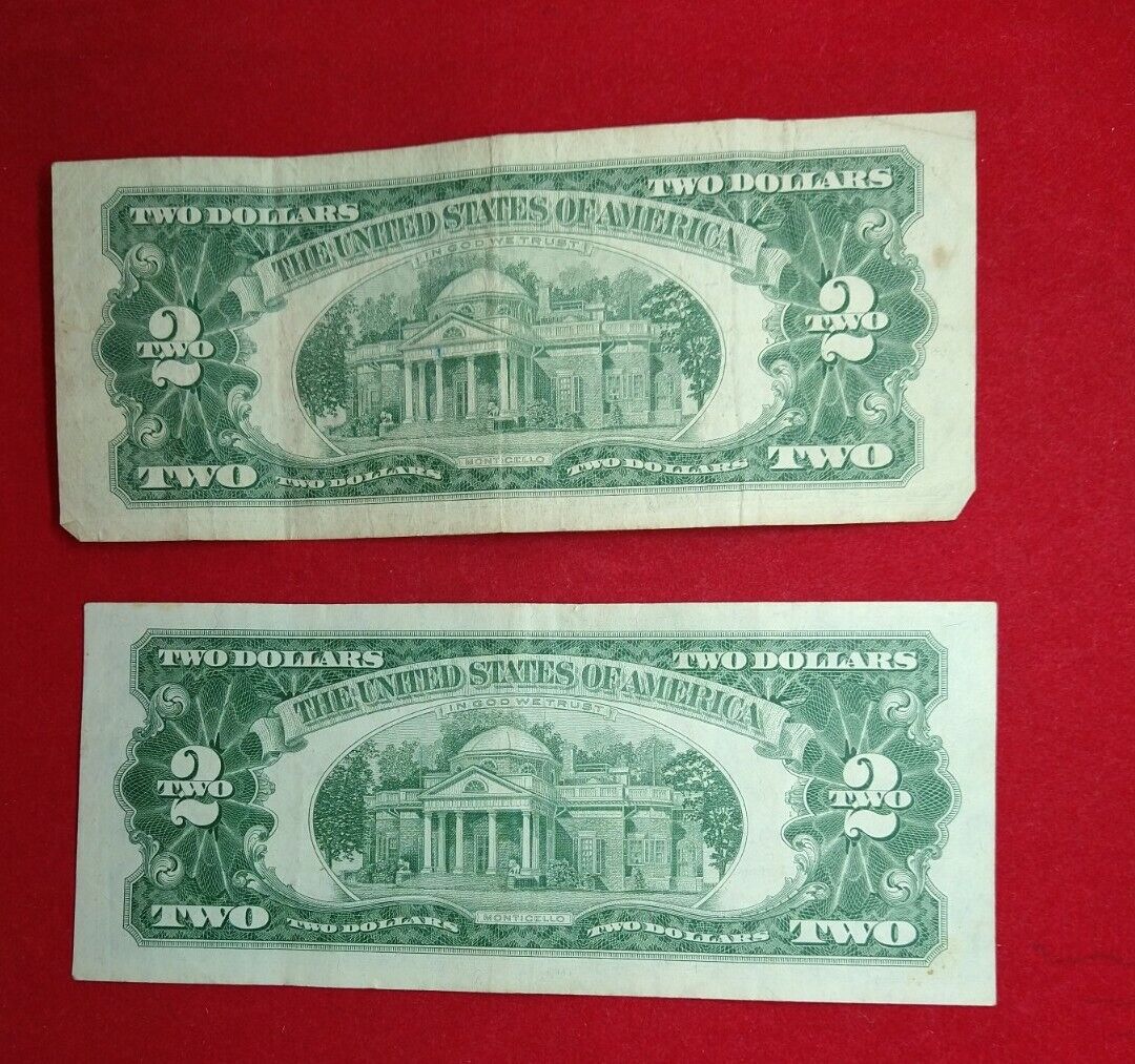 2 NOTE SET 1963 + 63 A $2 Red Seal Legal Tender Circ Note Bills NEAT Serial #s 5