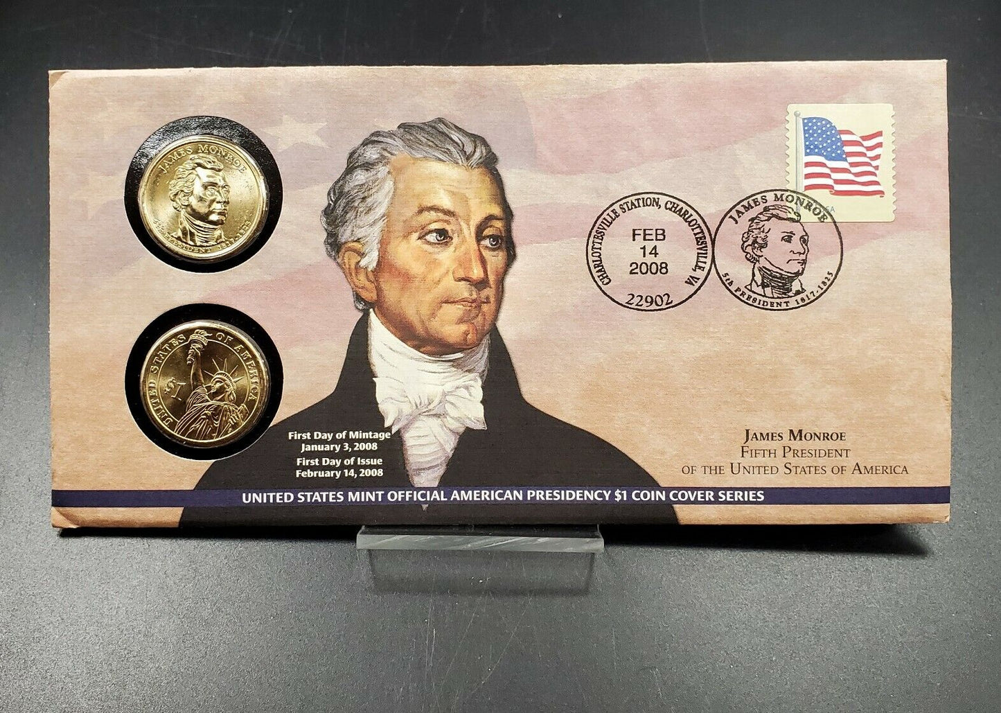 JAMES MONROE Presidential Dollar P & D 2 coin Set First Day OGP