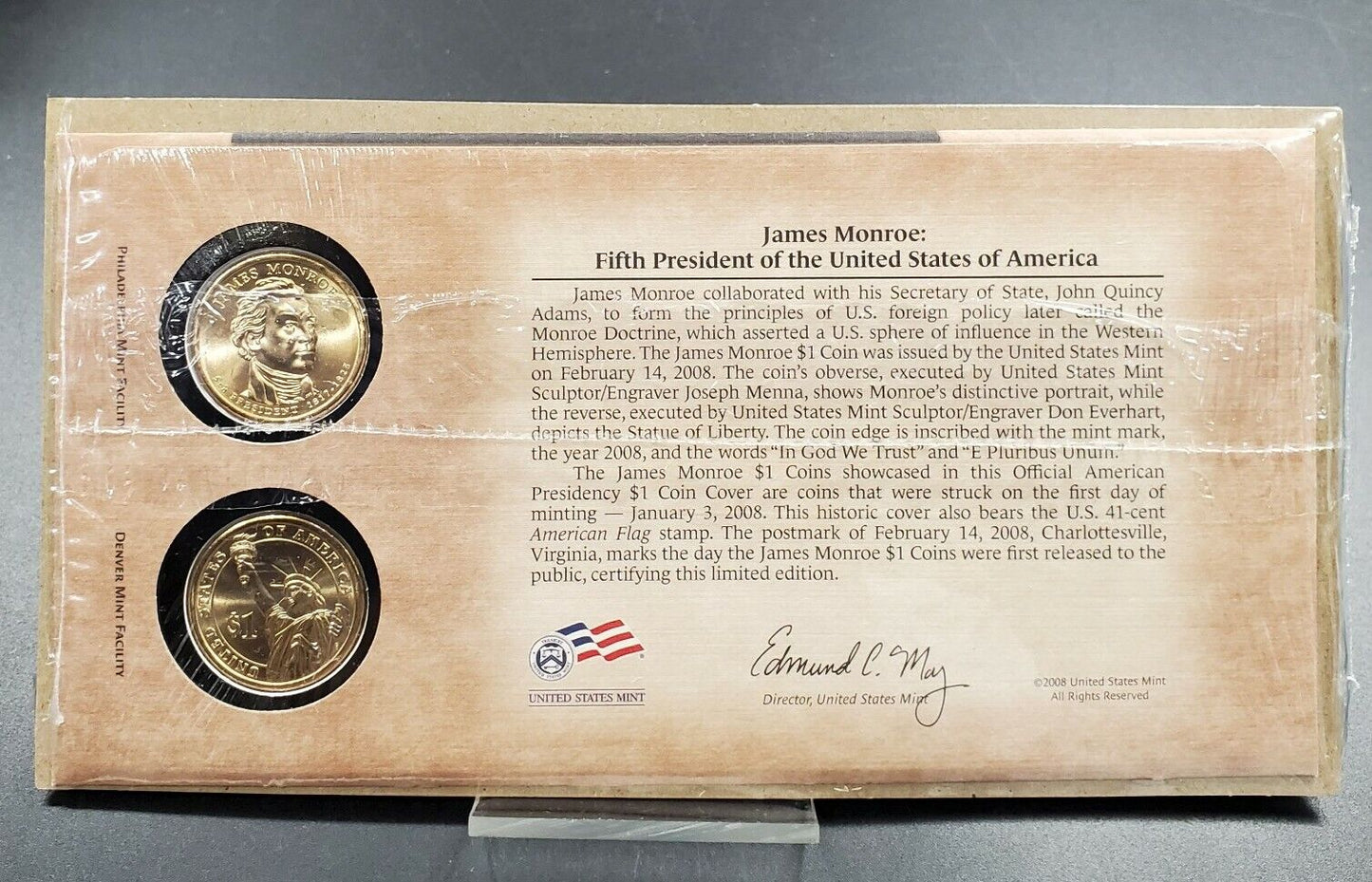 JAMES MONROE Presidential Dollar P & D 2 coin Set First Day OGP