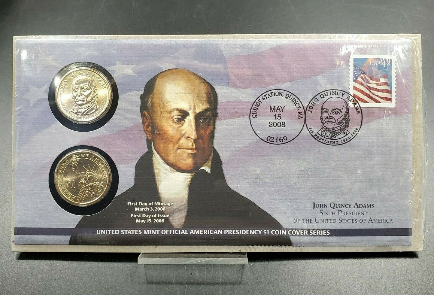 JOHN QUINCY ADAMS Presidential Dollar P & D 2 coin Set First Day OGP