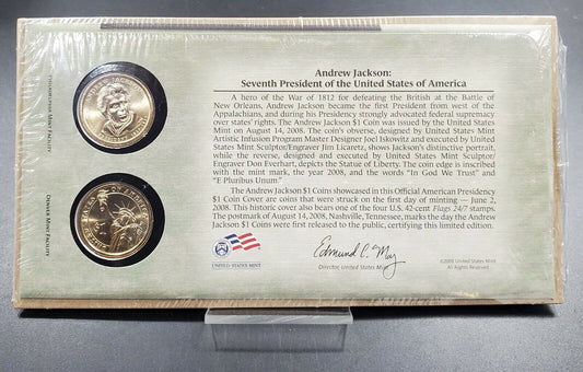 Andrew Jackson Presidential Dollar P & D 2 coin Set First Day OGP