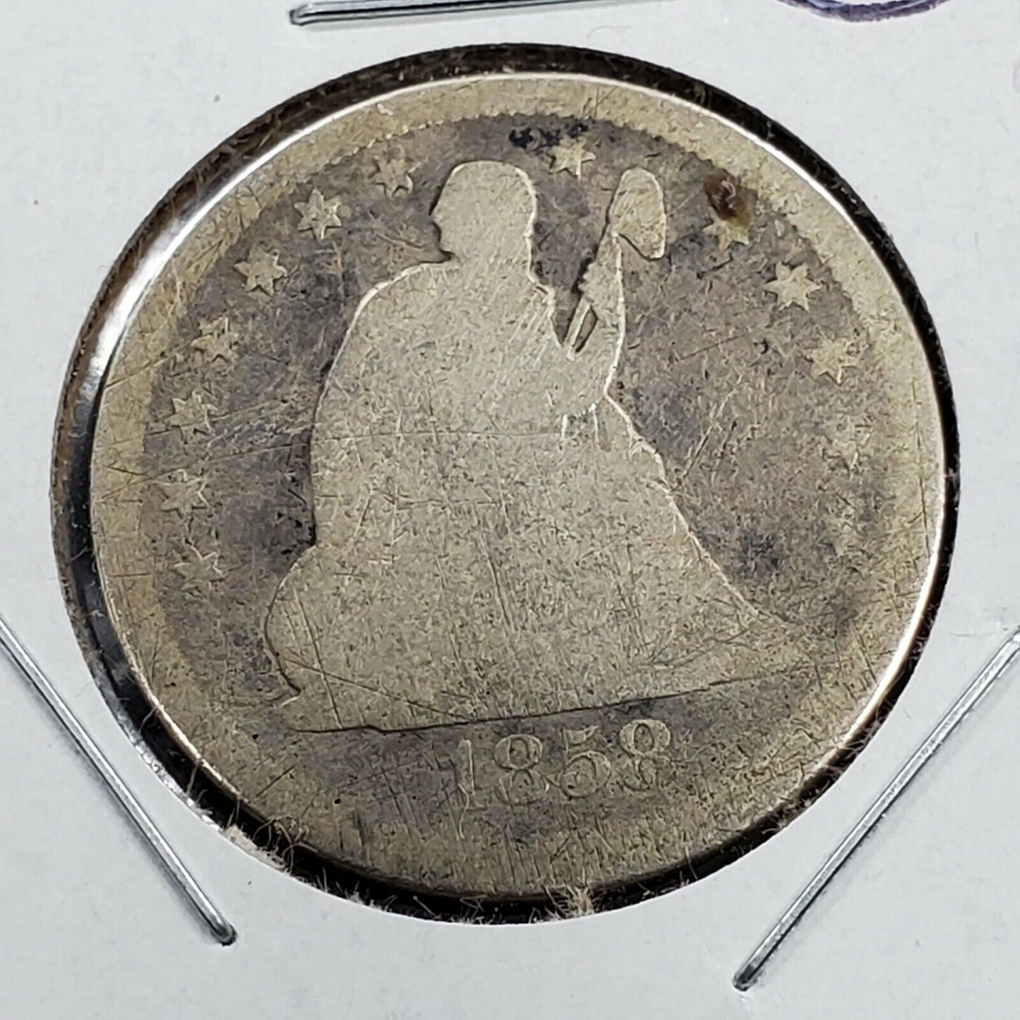1858 P Seated Liberty Silver Quarter Coin Very Circulated Condition