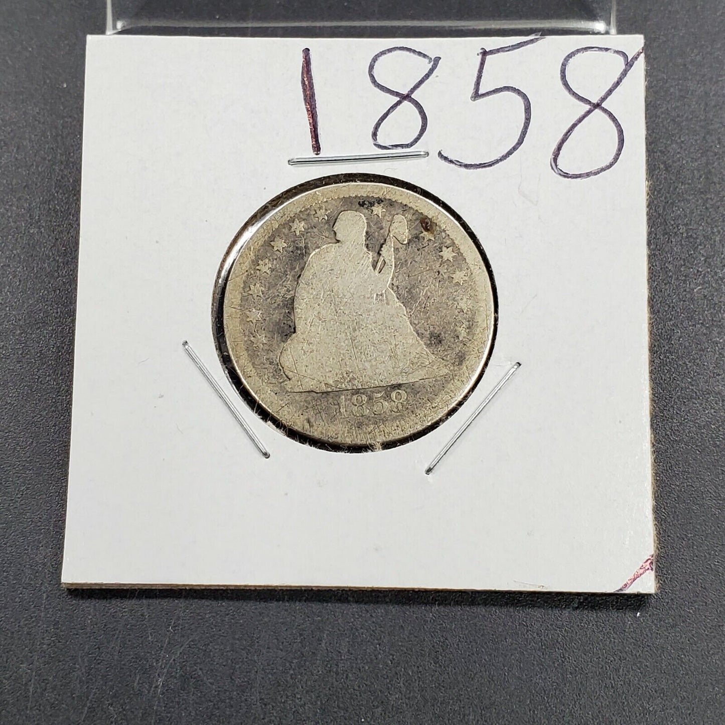 1858 P Seated Liberty Silver Quarter Coin Very Circulated Condition