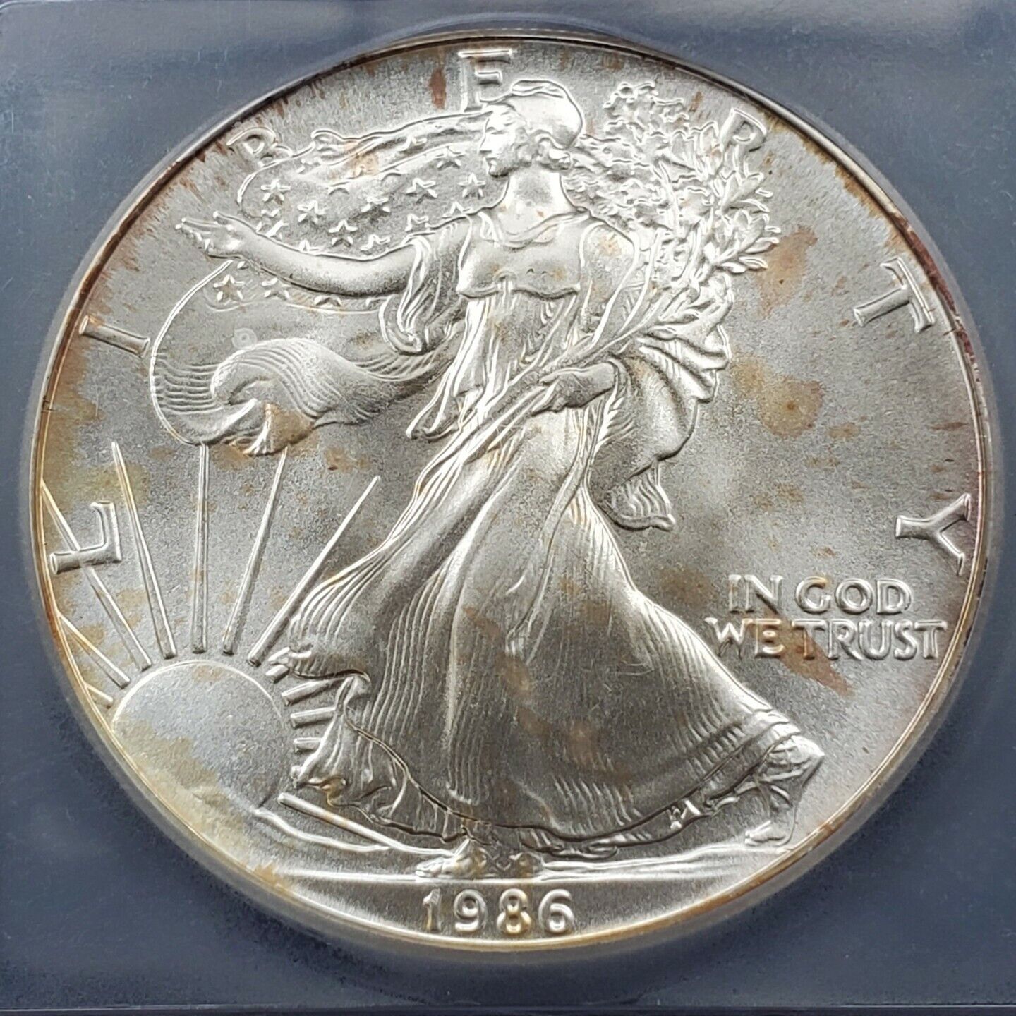 1986 1 OZ American 1oz .999 Eagle ICG MS69 Neat Toning First Year of Issue