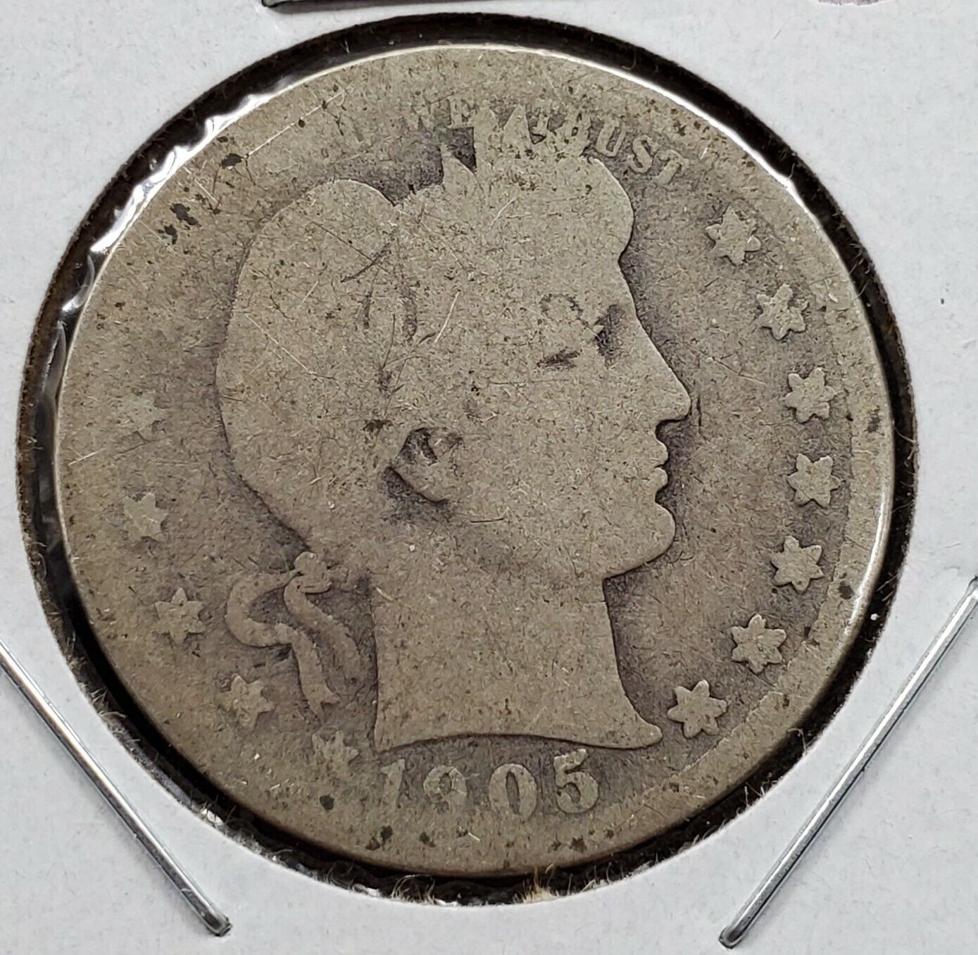 1905 P Barber Silver Quarter Coin About Good Circ Semi Key Date