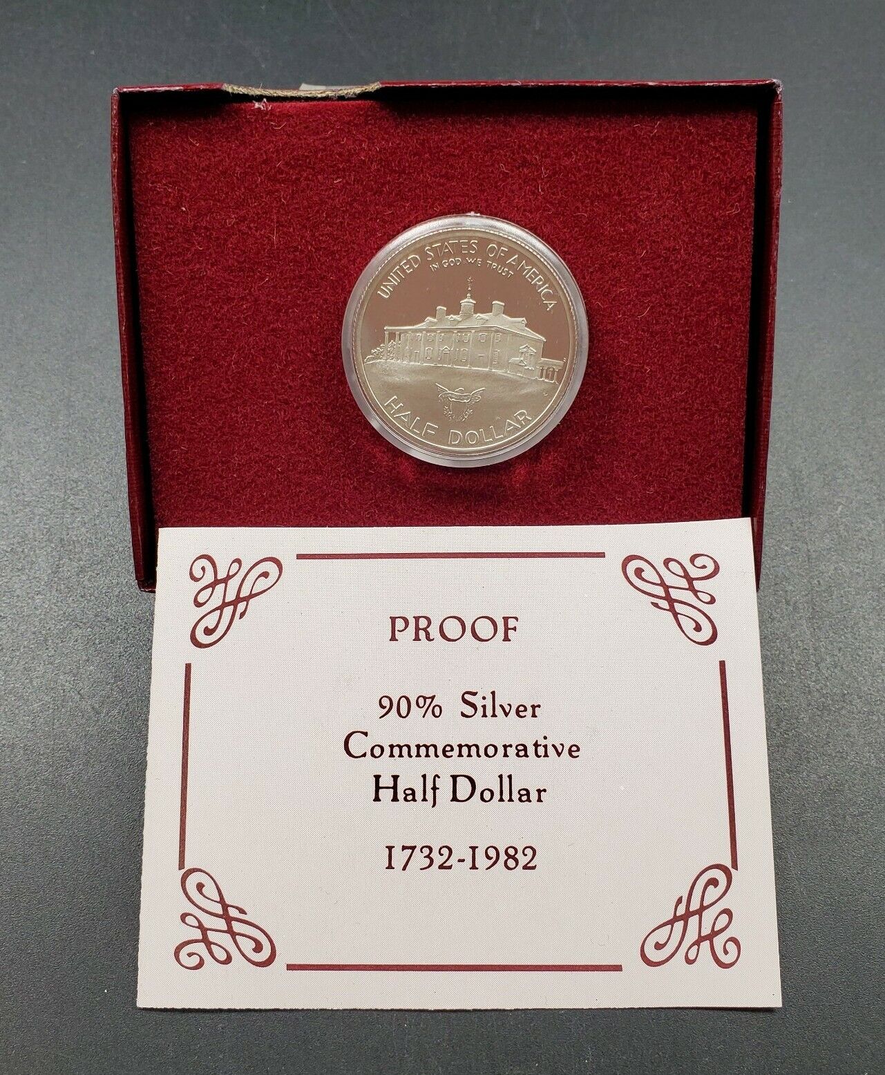 1982 S GEORGE WASHINGTON SILVER Commemorative HALF Dollar Coin OGP BOX COA BU