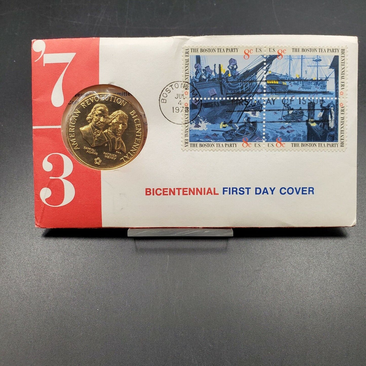 1973 BICENTENNIAL First Day Cover Commemorative Medal & Stamps ADAMS & HENRY