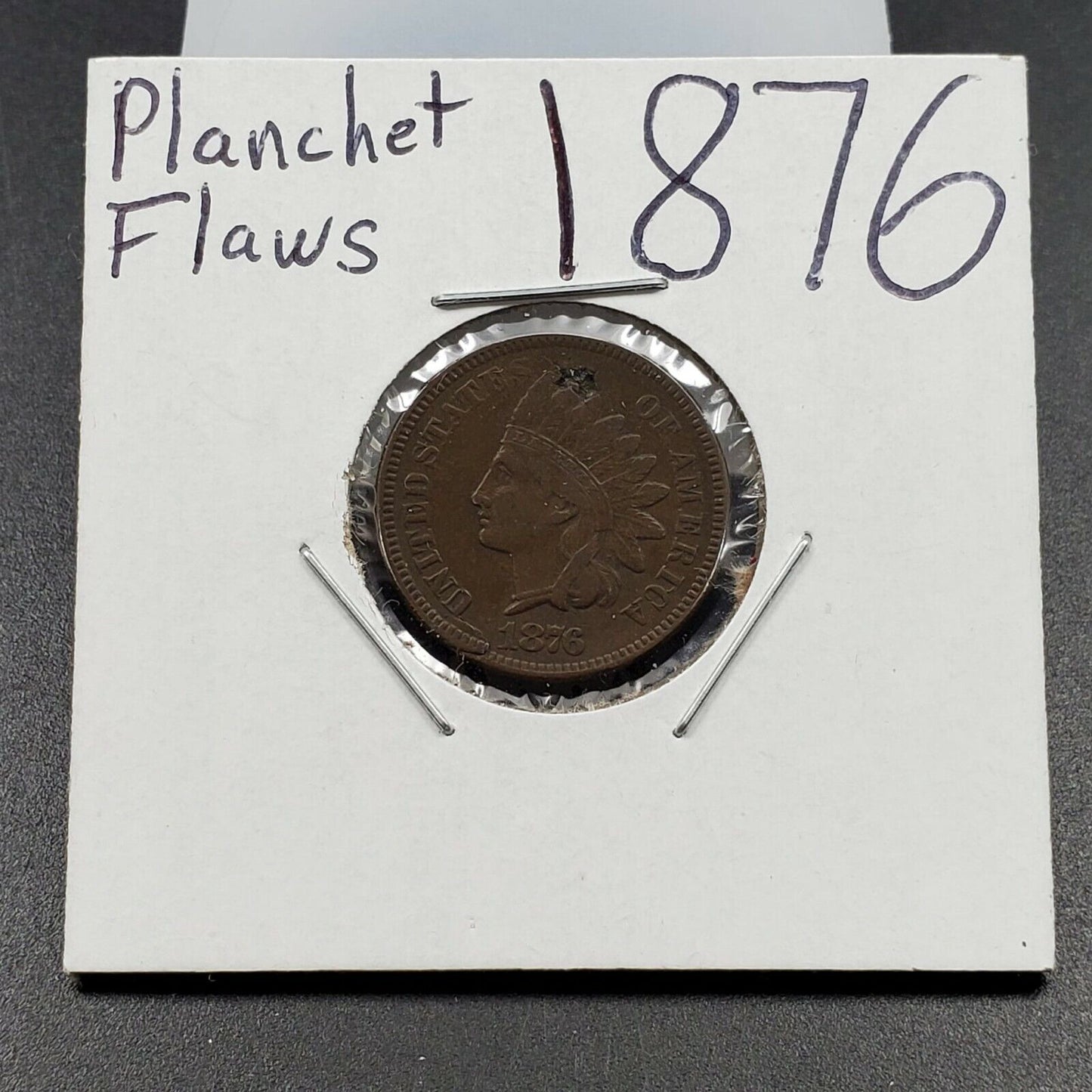 1876 Indian Head Cent Penny Coin XF EF w/ Planchet Flaw errors obverse