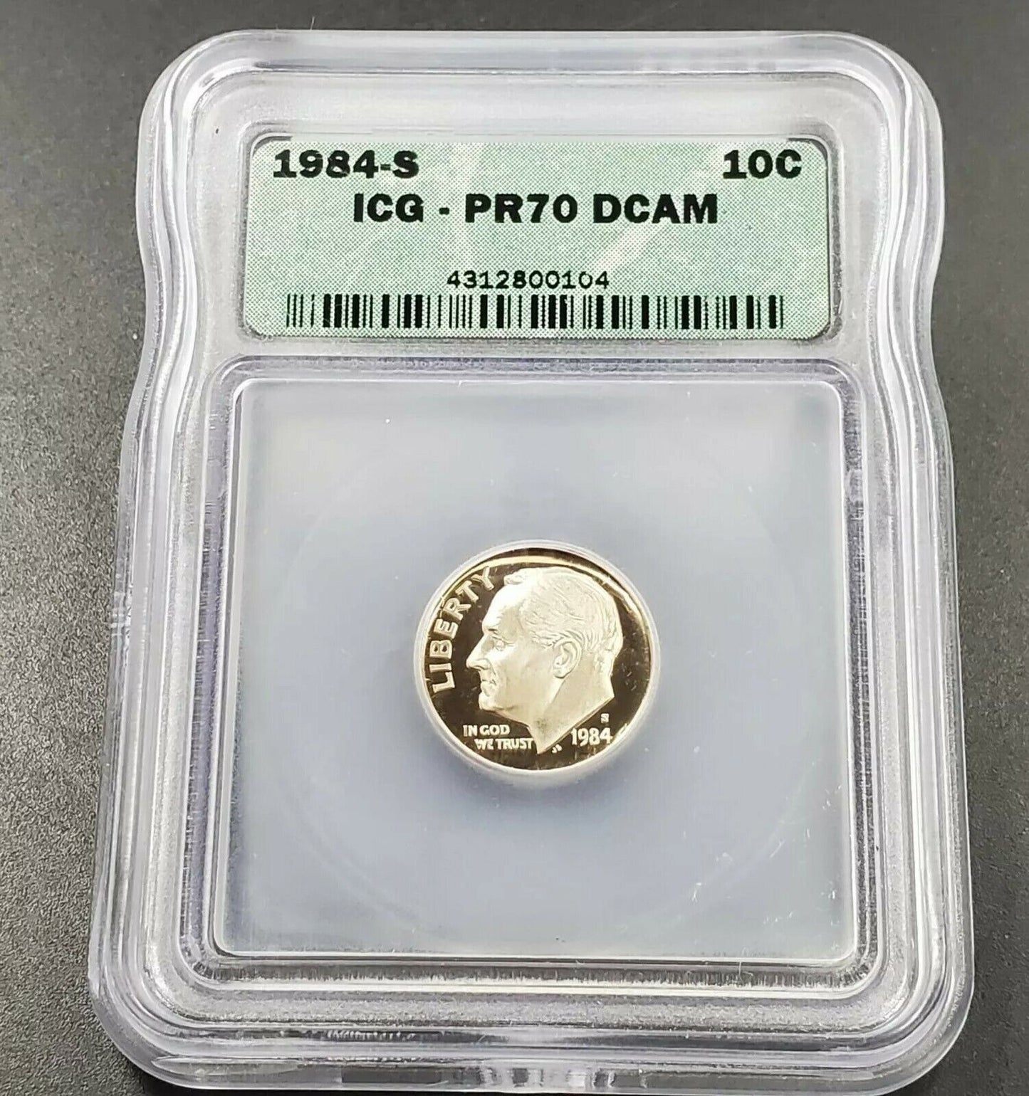 1984 S Roosevelt Clad Dime Proof Coin Vintage ICG PR70 DCAM Deep Cameo Gem