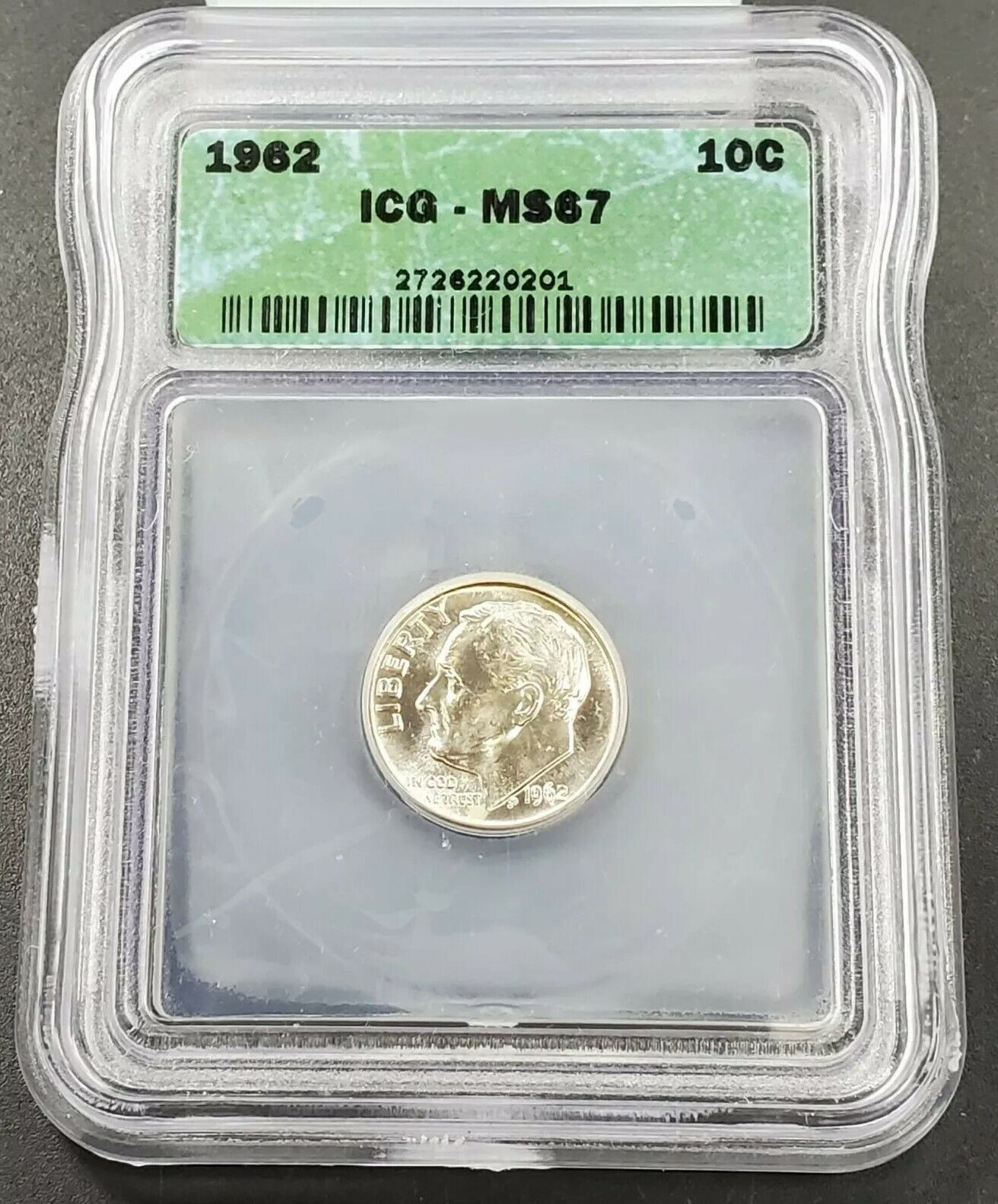 1962 P Roosevelt Silver Dime Coin Vintage ICG MS67 Gem BU Not much Toning