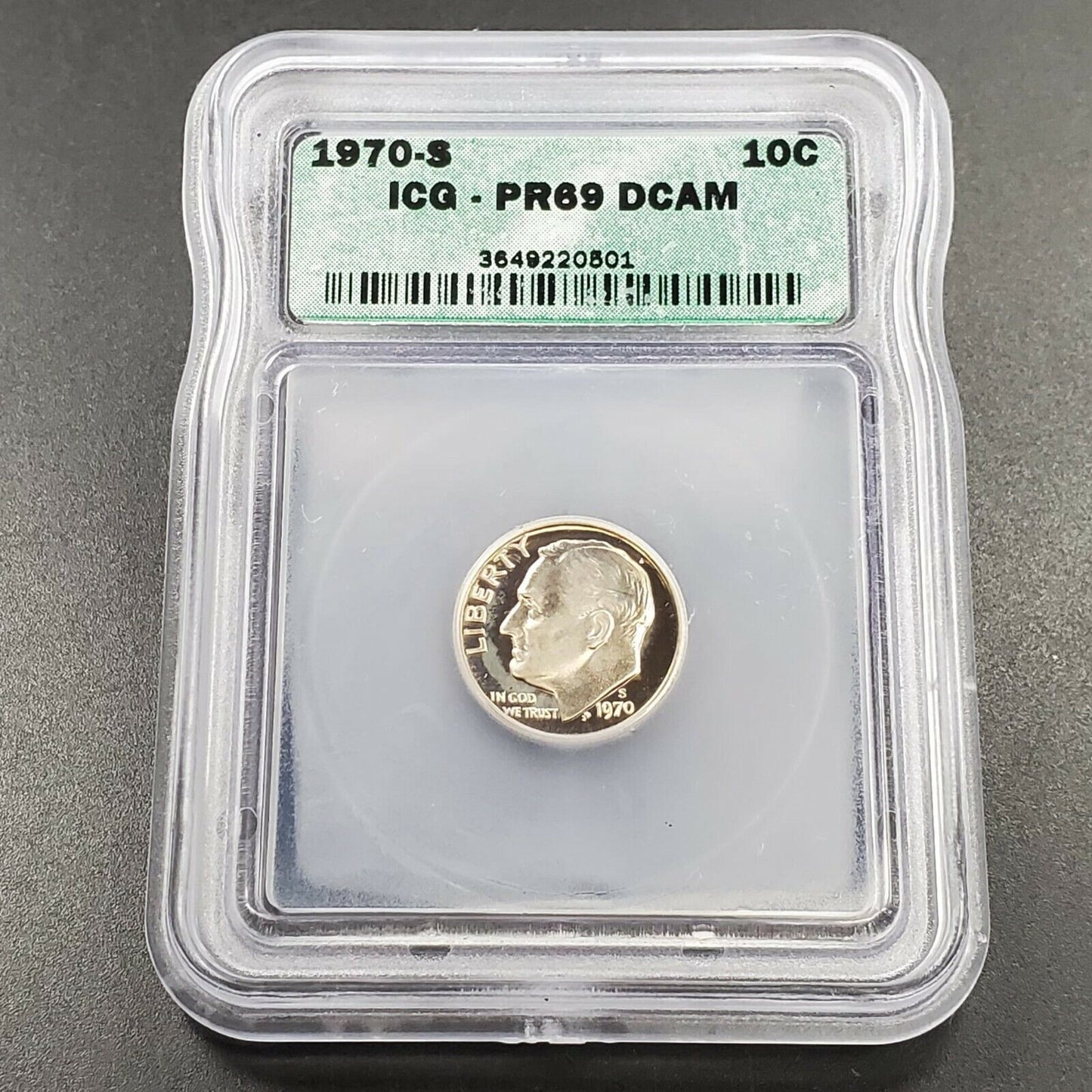 1970 S Roosevelt Clad Dime Proof Coin Vintage ICG PR69 DCAM Deep Cameo Gem 2