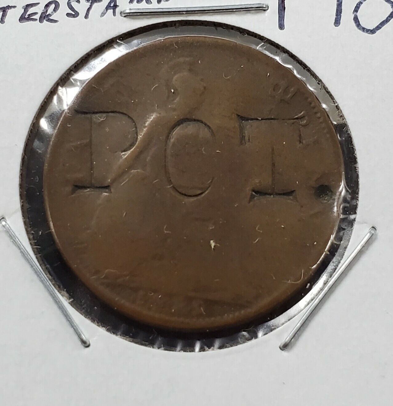1929 Great Britain George V Half Penny Copper Coin Counterstamped PCT.