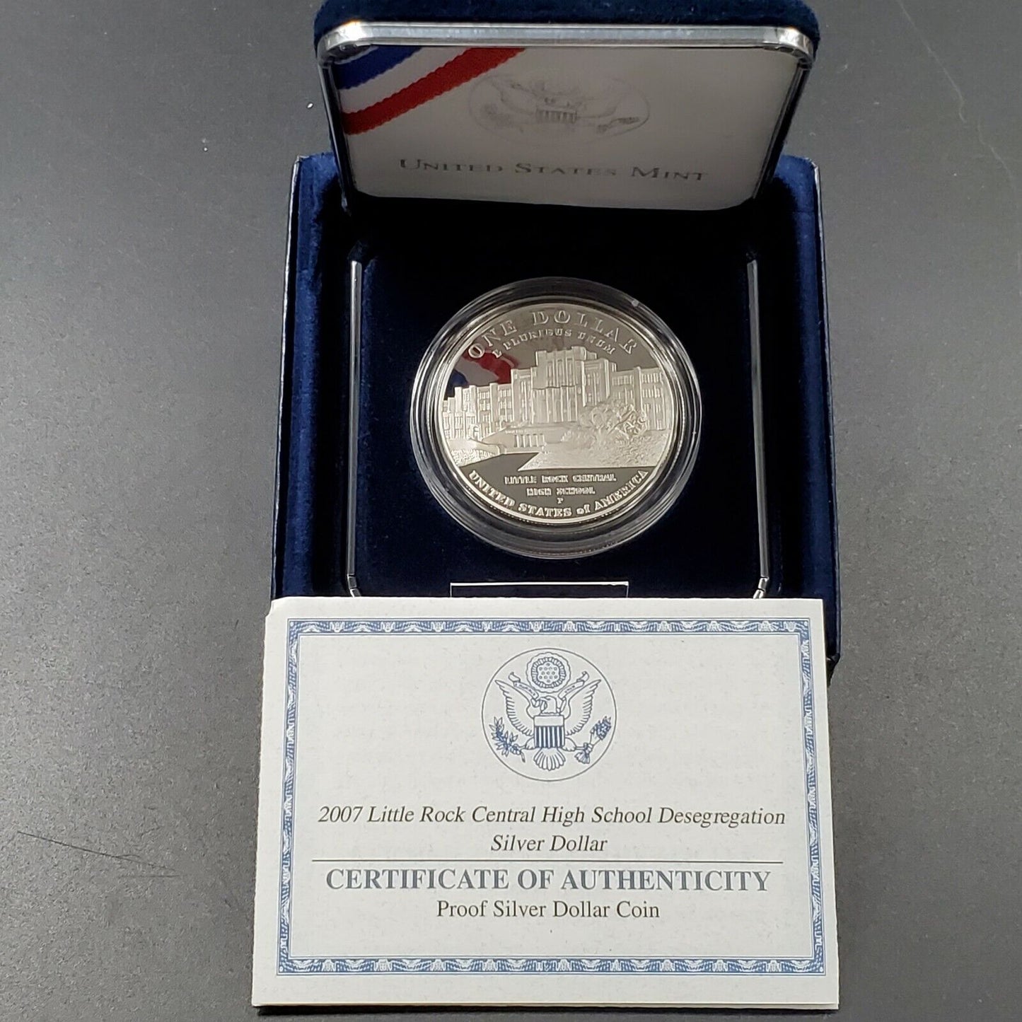 2007 P Desegregation Little Rock Commemorative Proof Silver Dollar Coin OGP COA