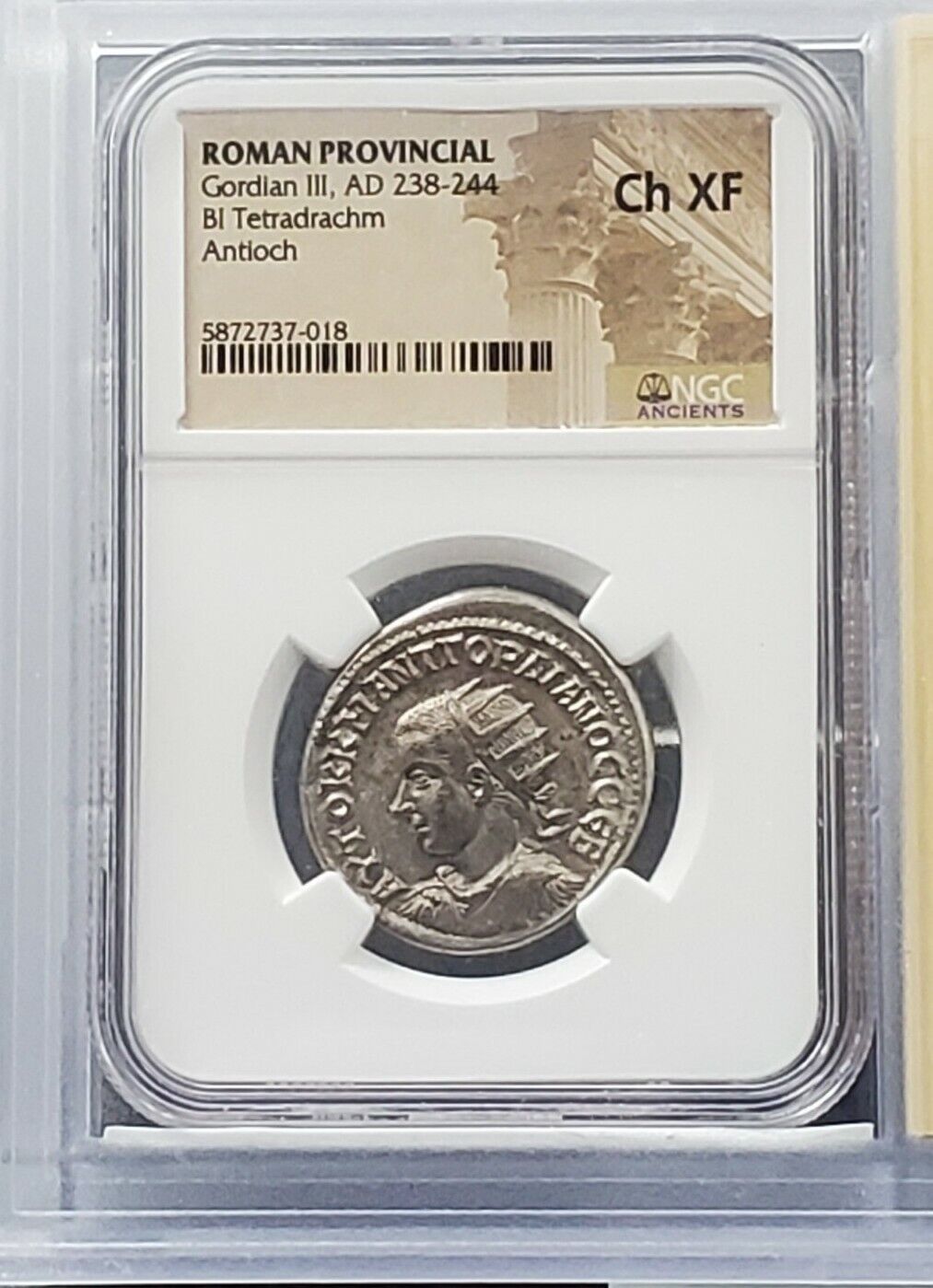 Roman Provincial Gordian III Tetradrachm Antioch Silver Coin NGC CH XF Story Bk
