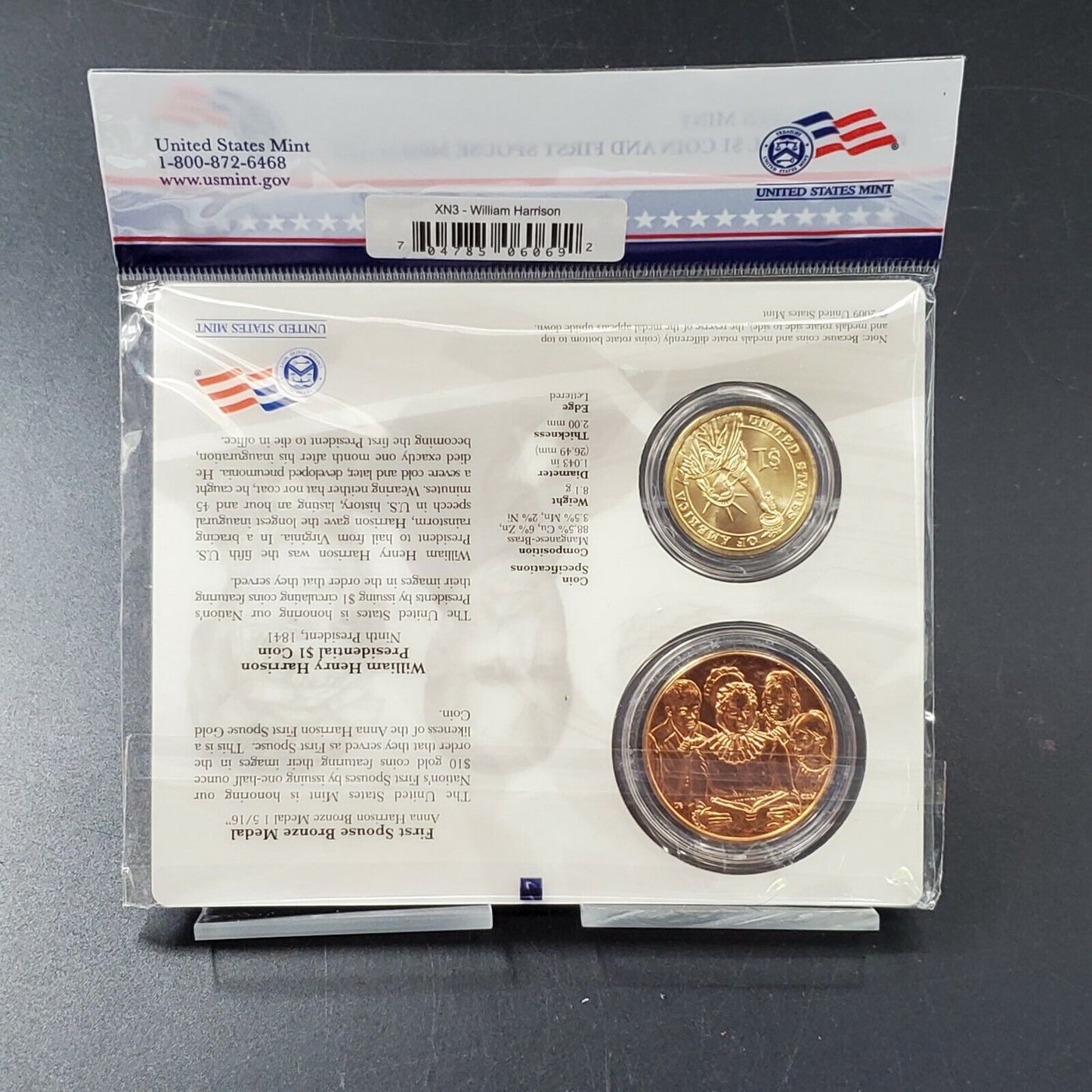 WILLIAM H HARRISON & ANNA First Spouse $1 Presidential Coin & Medal Set BU OGP