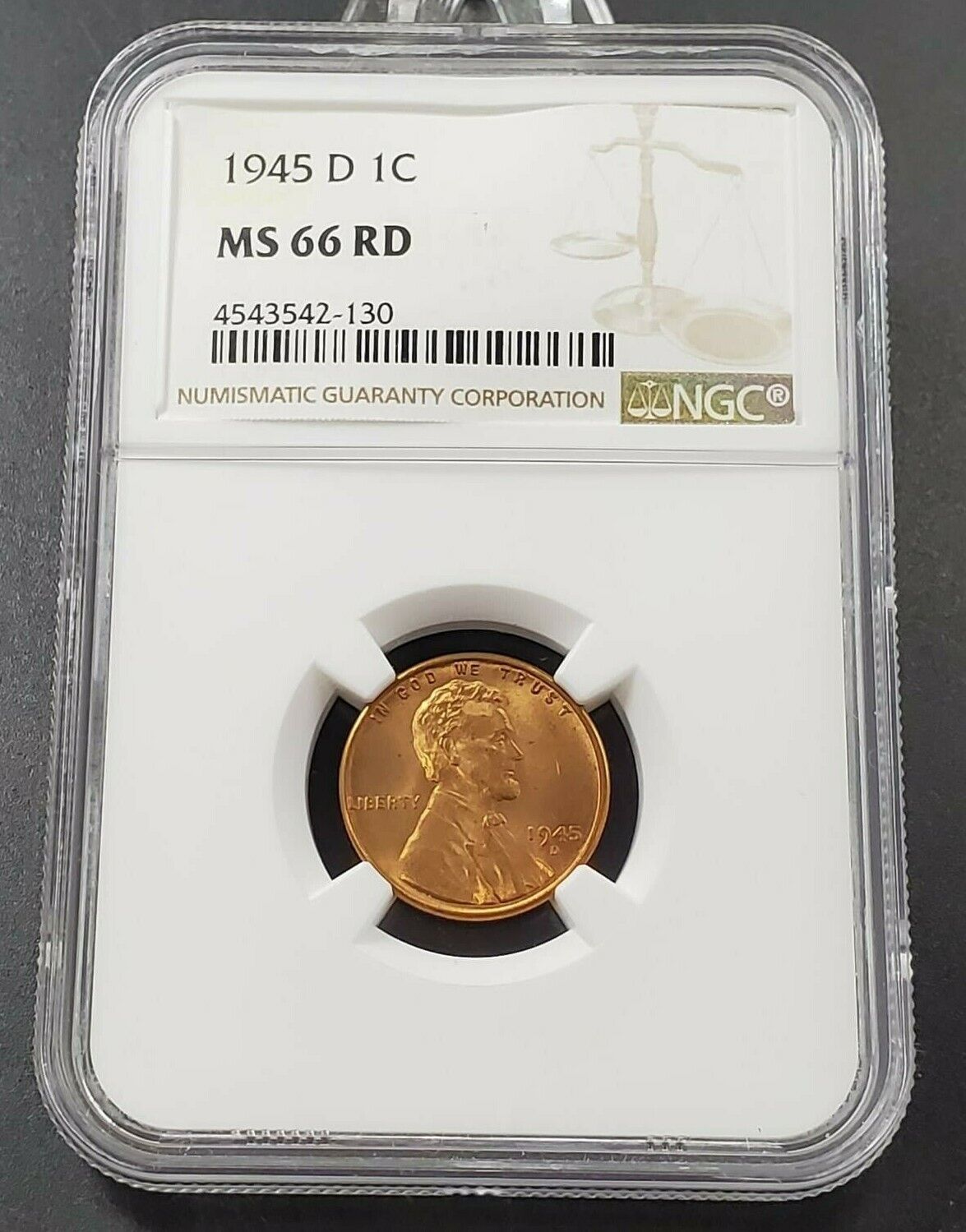 1945 D Lincoln Wheat Cent Penny Coin NGC MS66 RD GEM BU UNC Certified