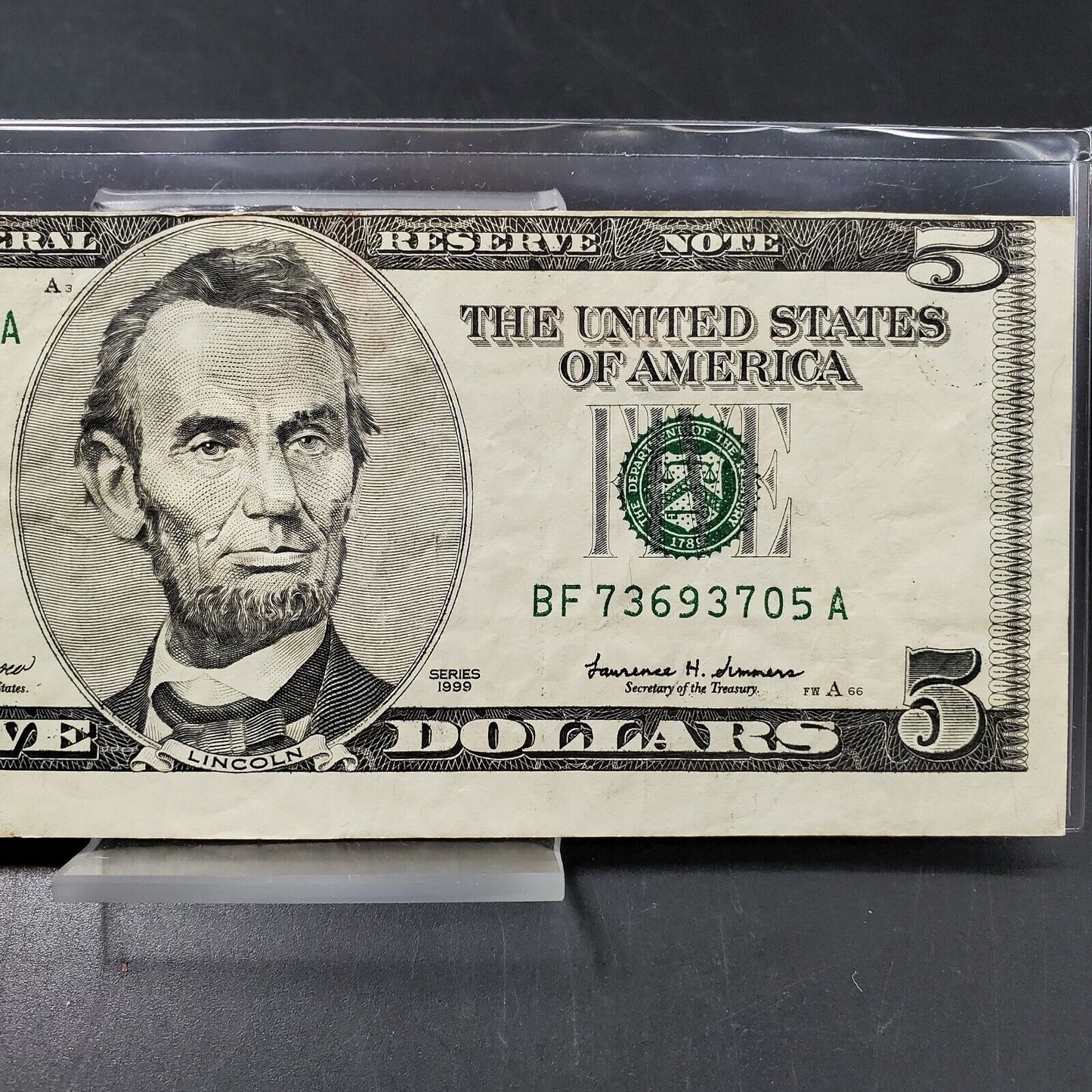 $5 1999 FRN ERROR NOTE MISALIGNED MISCUT Federal Reserve Note Atlanta District
