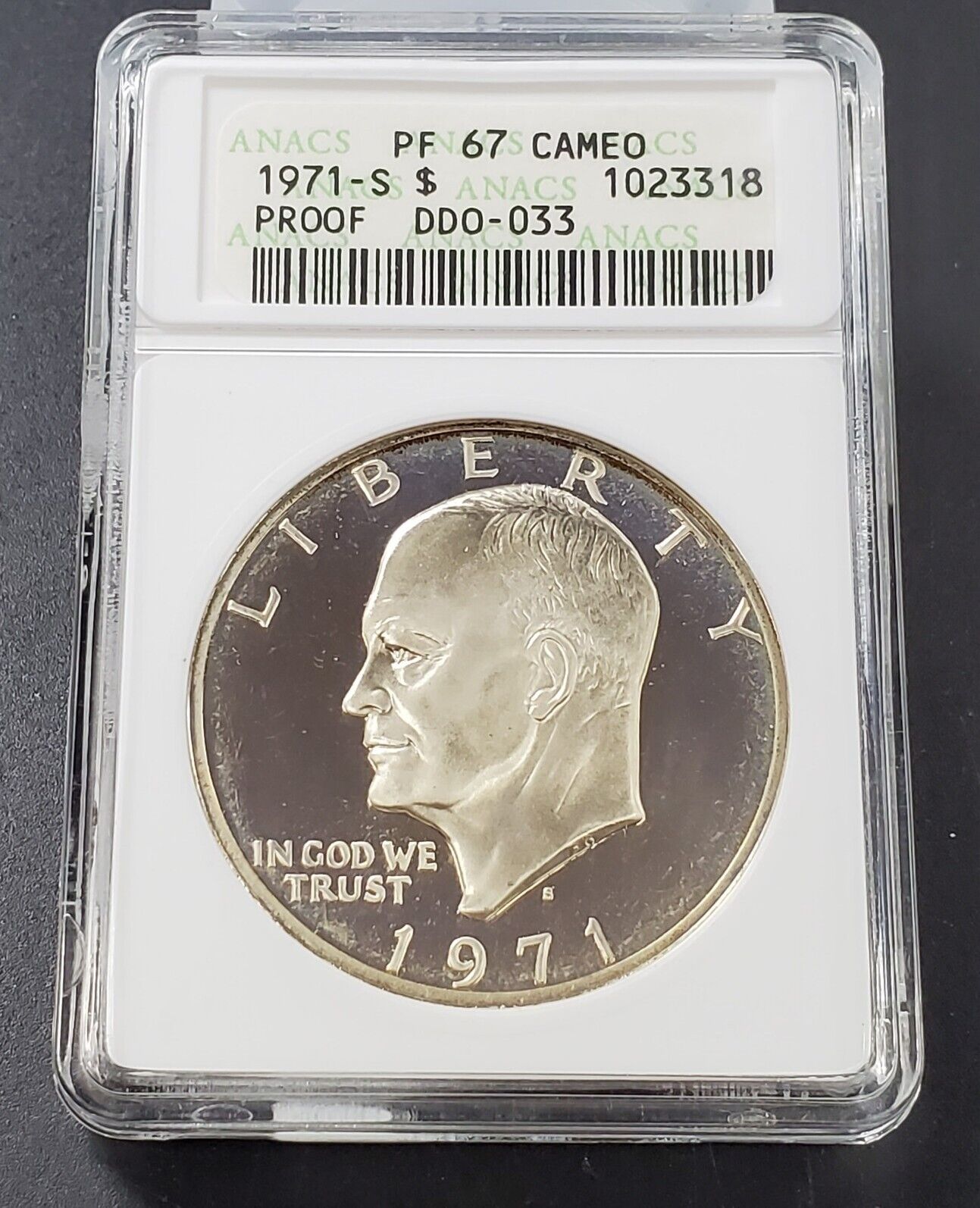 1971 S $1 Ike Eisenhower Dollar ANACS PF67 Cameo Variety DDO 033