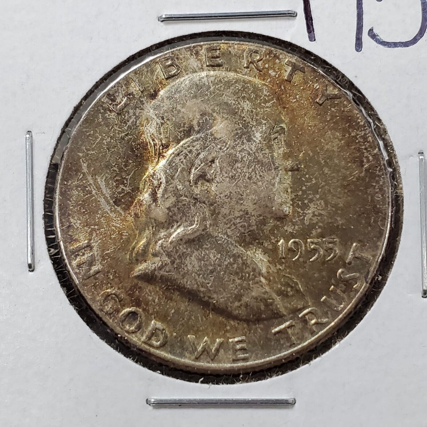 1955 P Franklin Silver Half Dollar Coin PQ * Original amber toning Choice AU