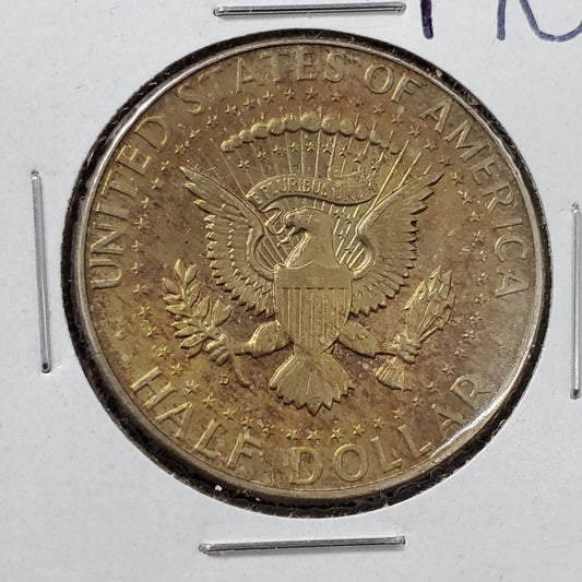 1964 D Kennedy 90% Silver Half Dollar Coin PQ End of Roll Toning Toner Reverse