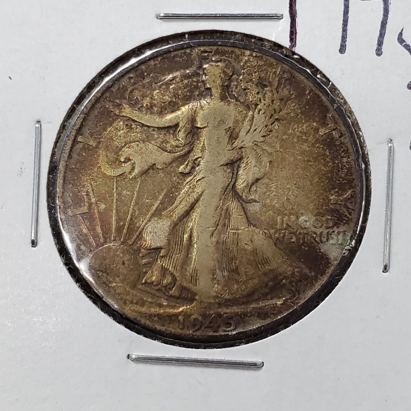 1945 D Walking Liberty Silver Half Dollar Coin Neat Original Toning Toner Circ