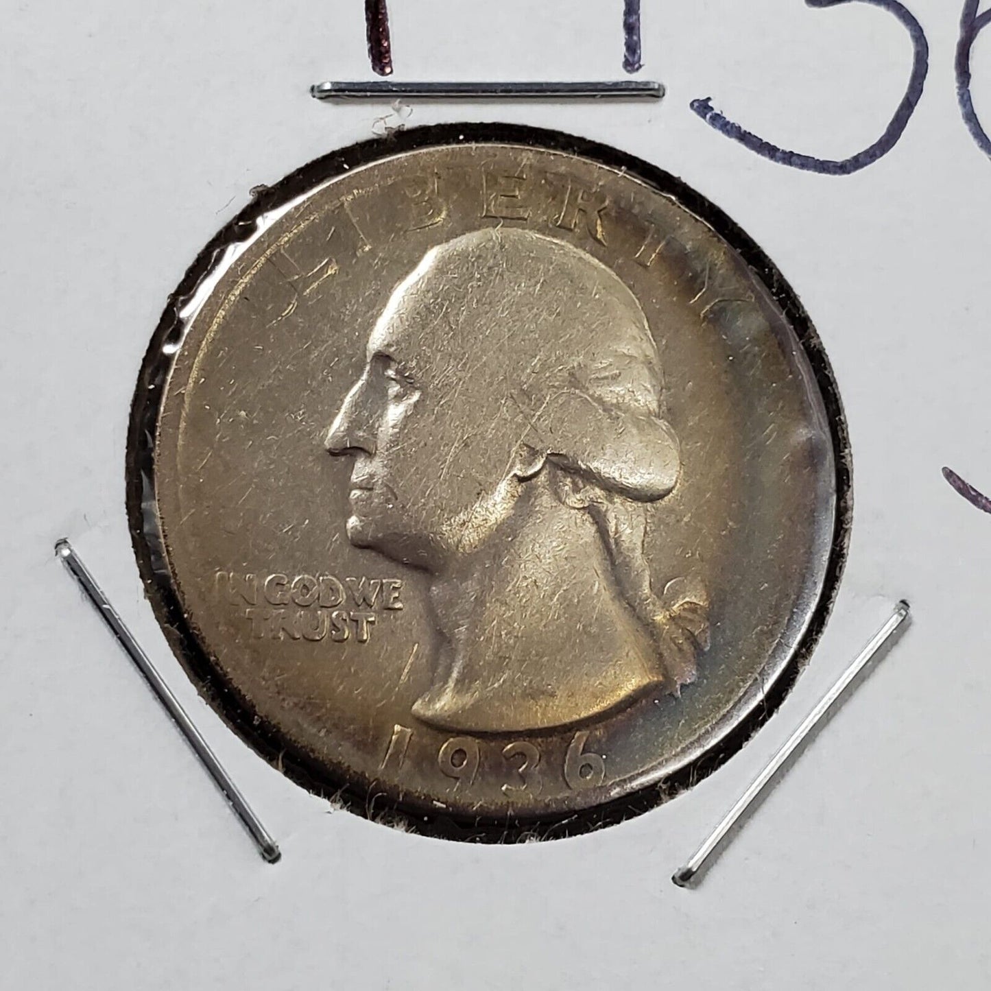 1936 S Washington Silver Quarter Coin Good Circ toning Toner