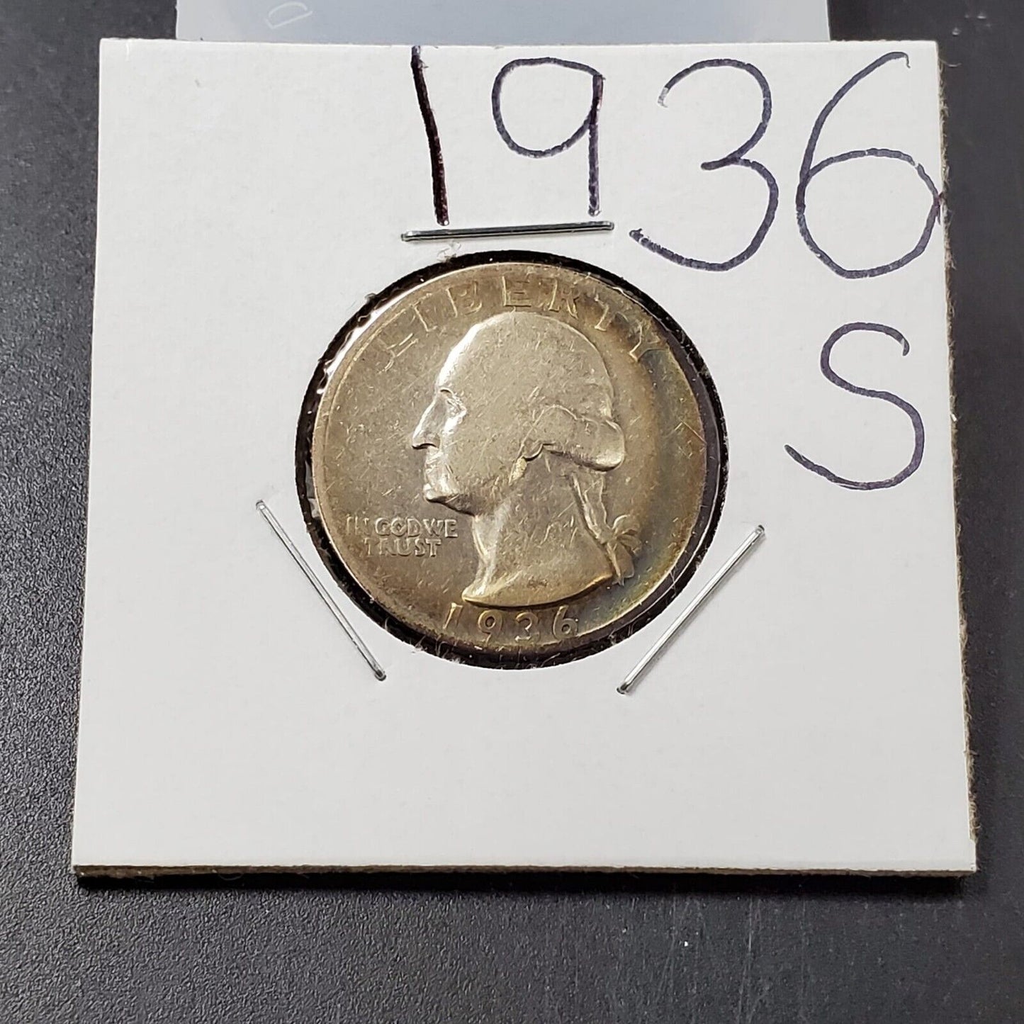 1936 S Washington Silver Quarter Coin Good Circ toning Toner