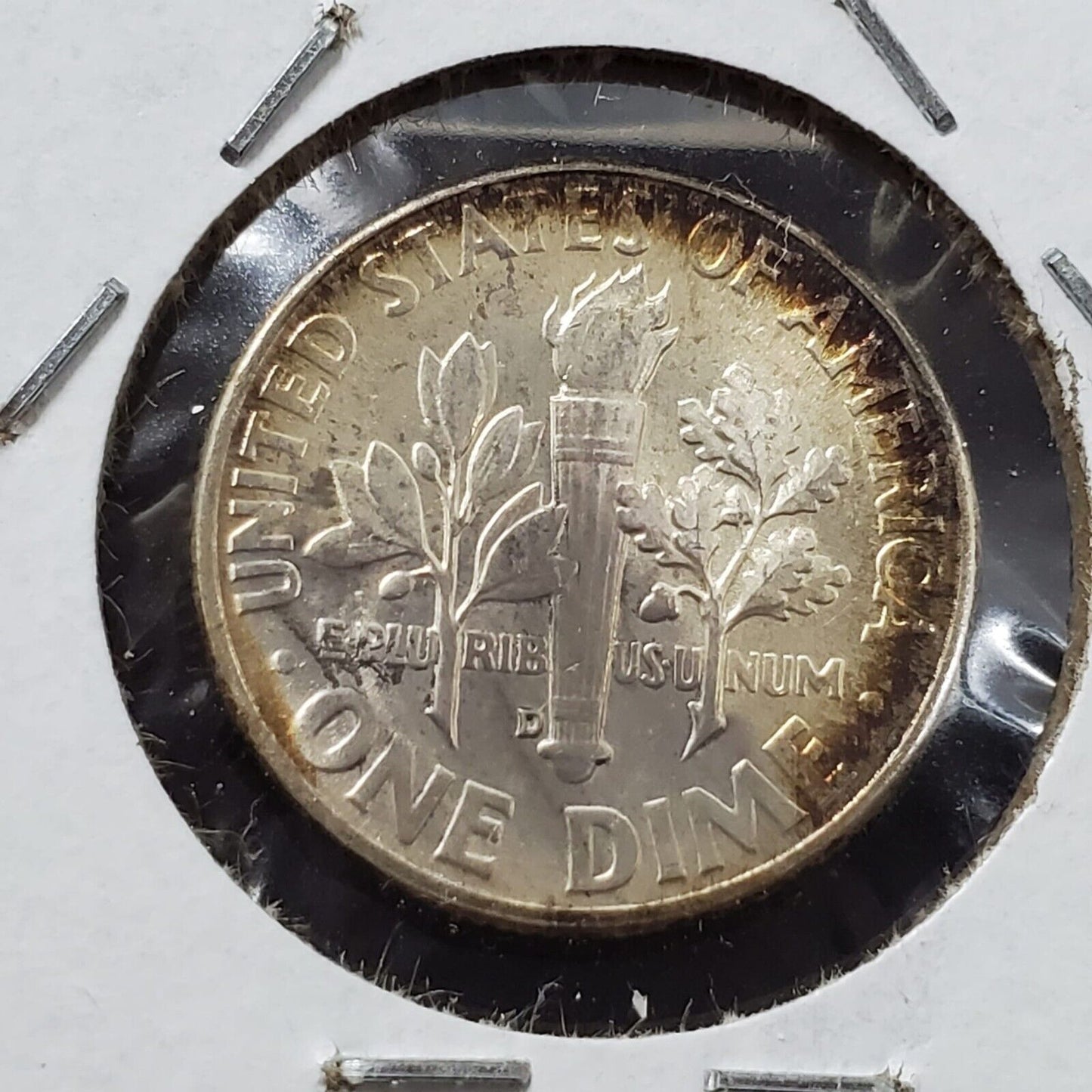 1961 D Roosevelt Silver Dime Neat Toning Toner OBV Amber