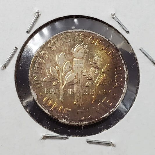 1964 P Roosevelt Silver Dime Coin Toning Toner Amber Choice AU
