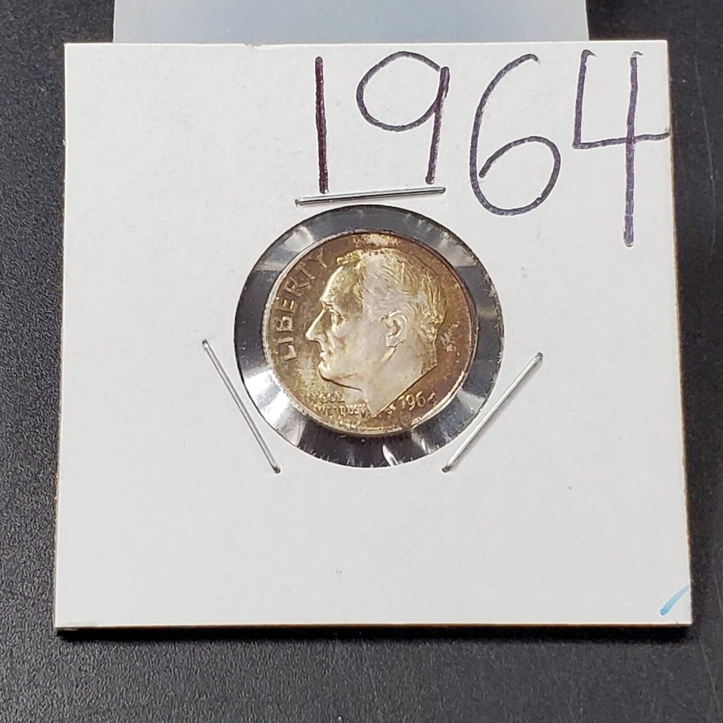 1964 P Roosevelt Silver Dime Coin Toning Toner Amber Choice AU