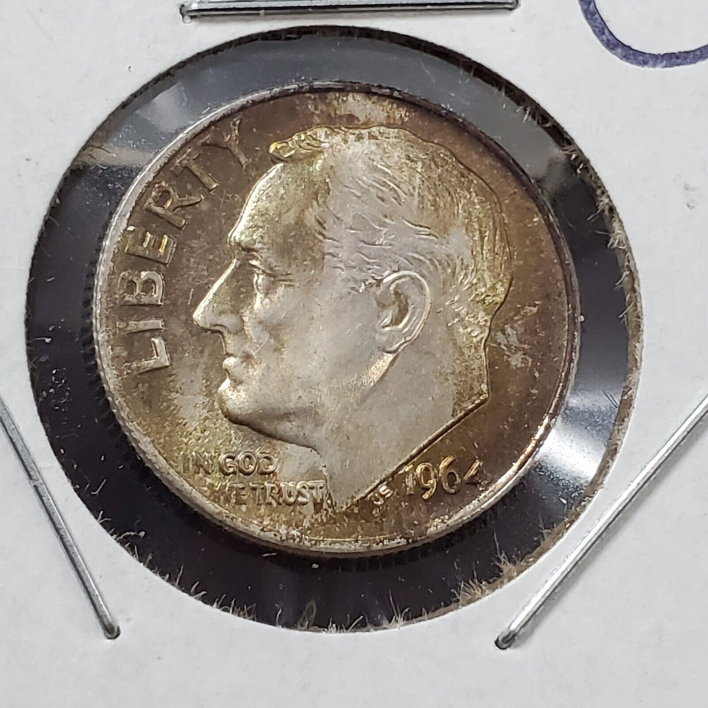 1964 P Roosevelt Silver Dime Coin Toning Toner Amber Choice AU