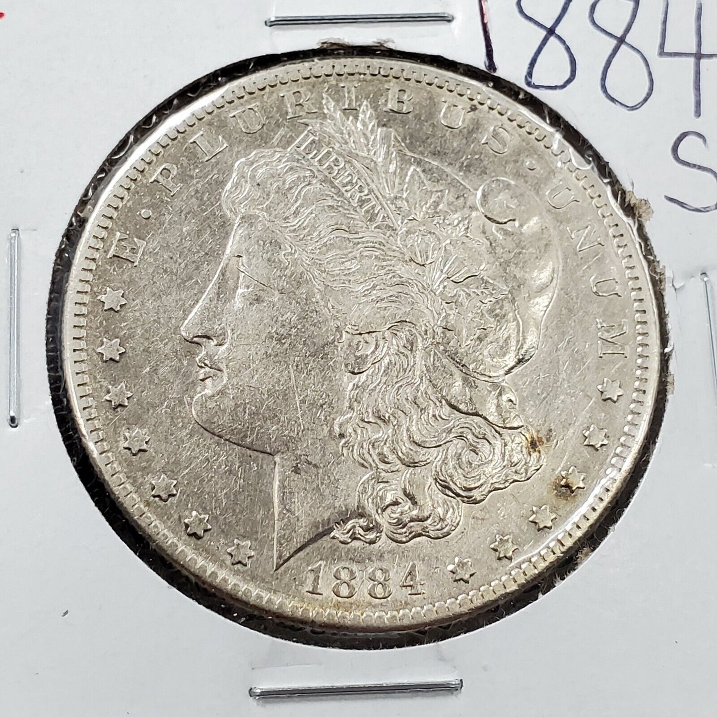 1884 S Morgan Silver Eagle Dollar Coin AU Details cleaned Semi Key Date #2