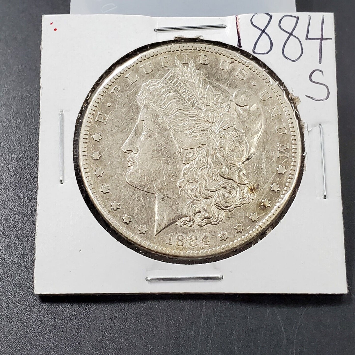 1884 S Morgan Silver Eagle Dollar Coin AU Details cleaned Semi Key Date #2