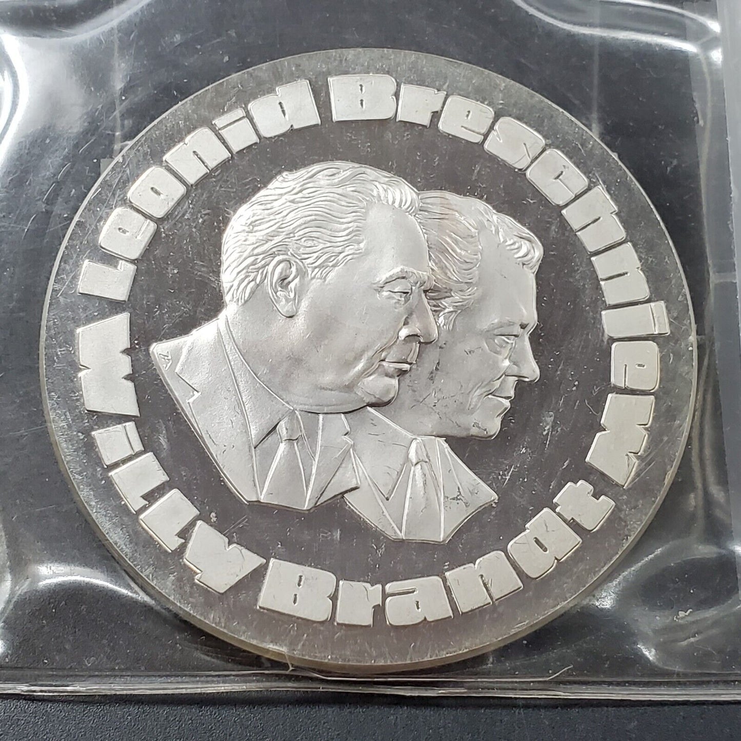 1973 USSR LEONID BREZHNEV & BRAND VISIT to MOSCOW SILVER MEDAL 60 grams