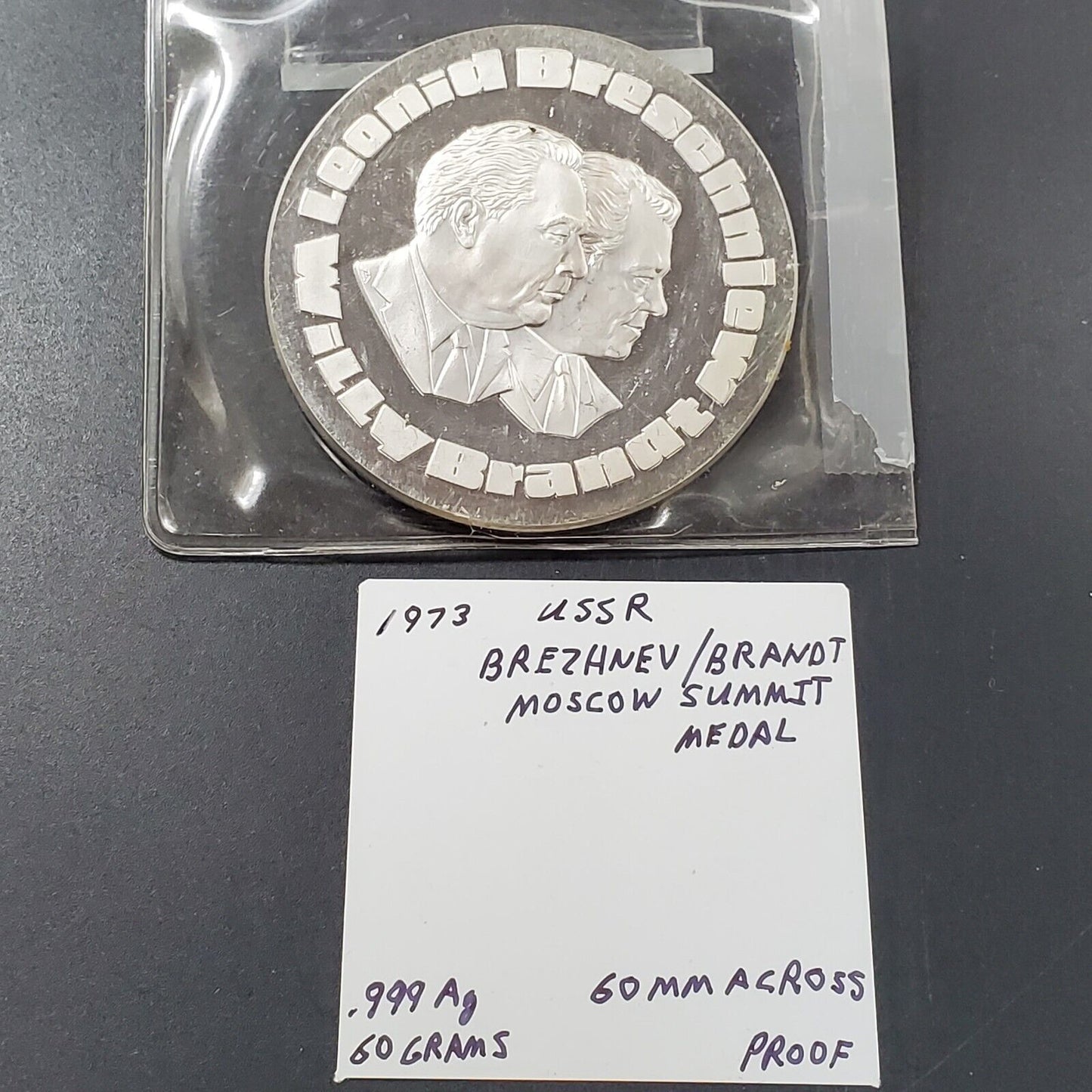 1973 USSR LEONID BREZHNEV & BRAND VISIT to MOSCOW SILVER MEDAL 60 grams