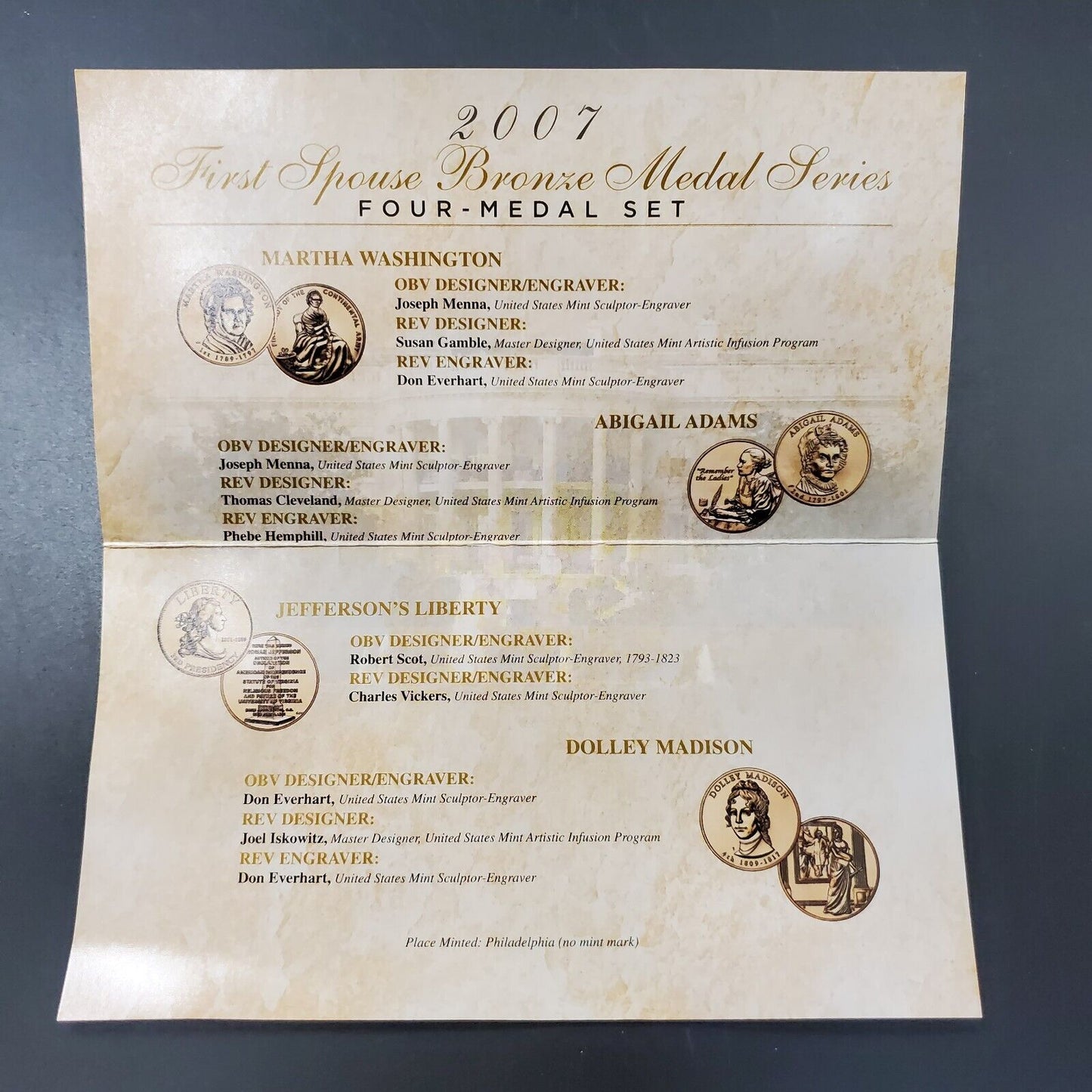 2007 First Spouse Bronze Medal Series Four-Medal Set FIRST ISSUE OGP