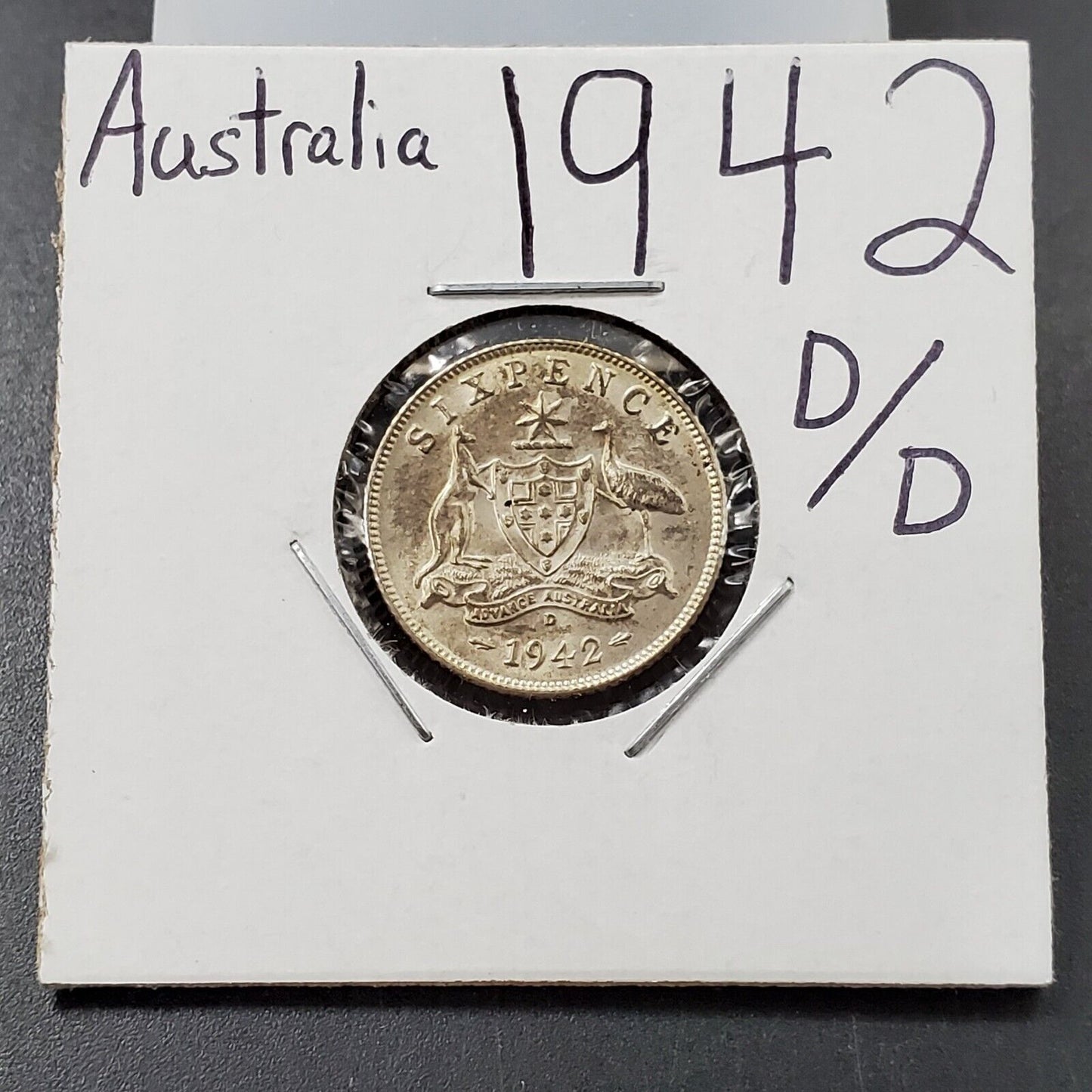 Australia 1942 D 6 Pence Sixpence Six Pence Silver Coin BU UNC D/D RPM Variety